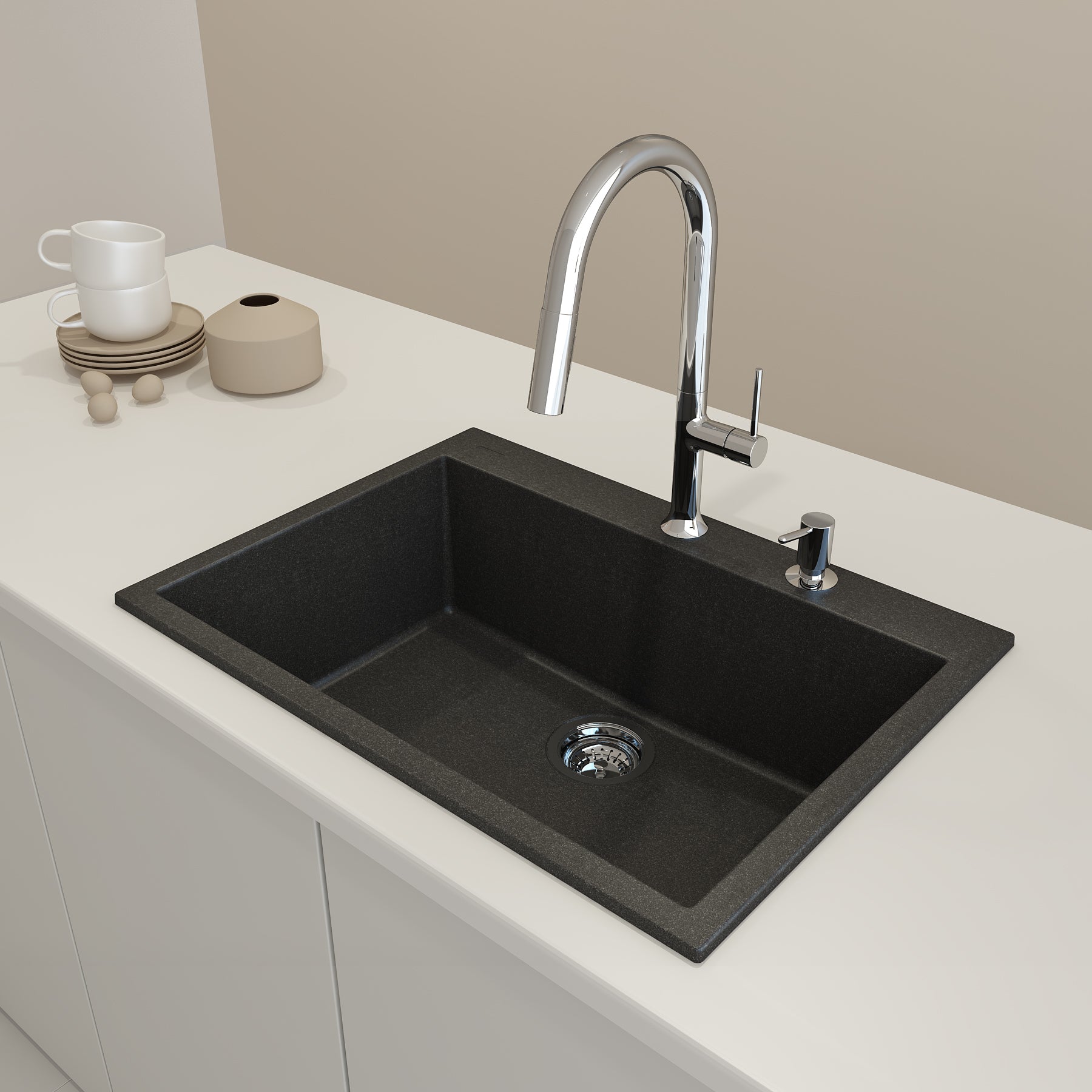 Bocchi 27" Dual-Mount Single Bowl Composite Kitchen Sink in Metallic Black