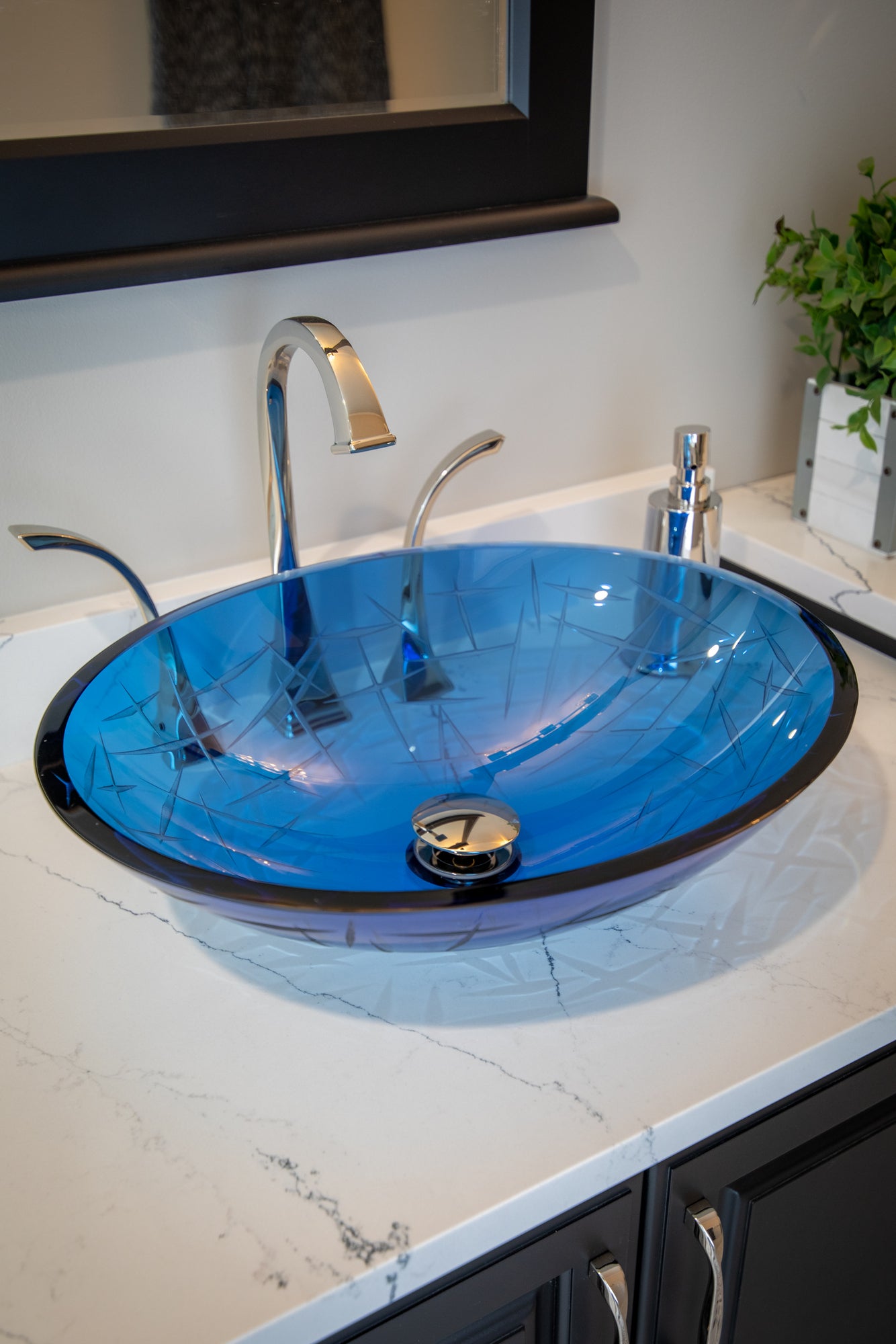 Eden Bath Blue Crystal Oval Glass Vessel Sink