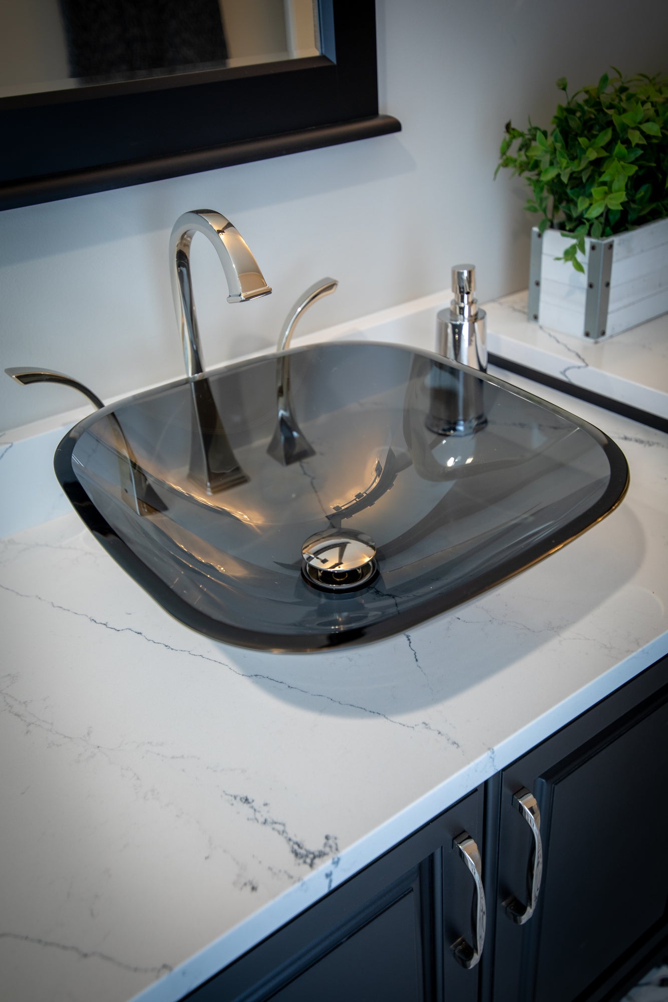 Eden Bath Square Glass Vessel Sink in Onyx Black with Rounded Corners