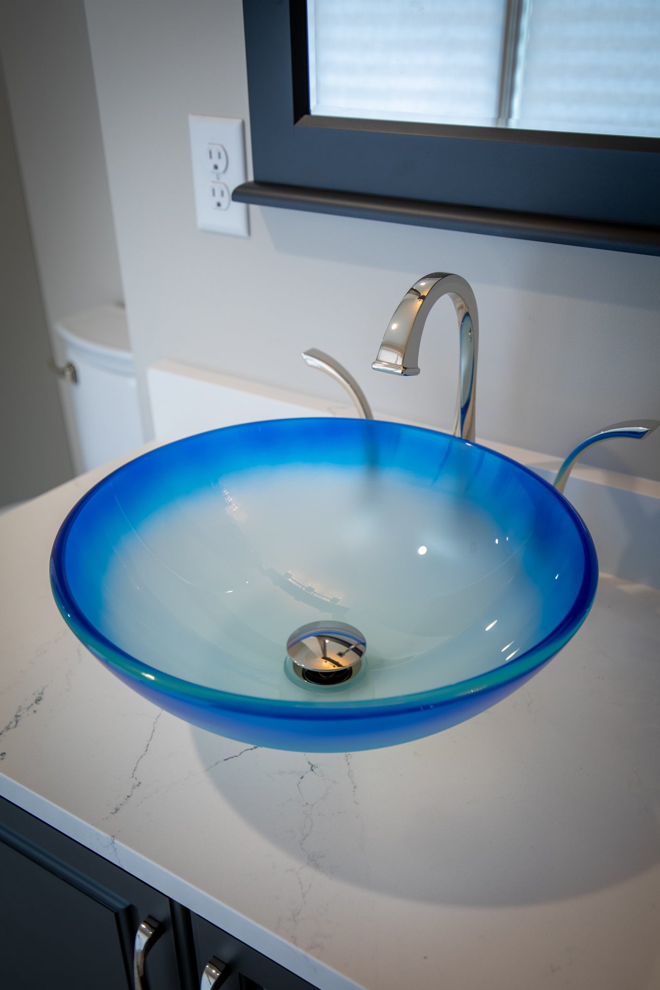 Eden Bath Blue Cloud Frosted Round Glass Vessel Sink