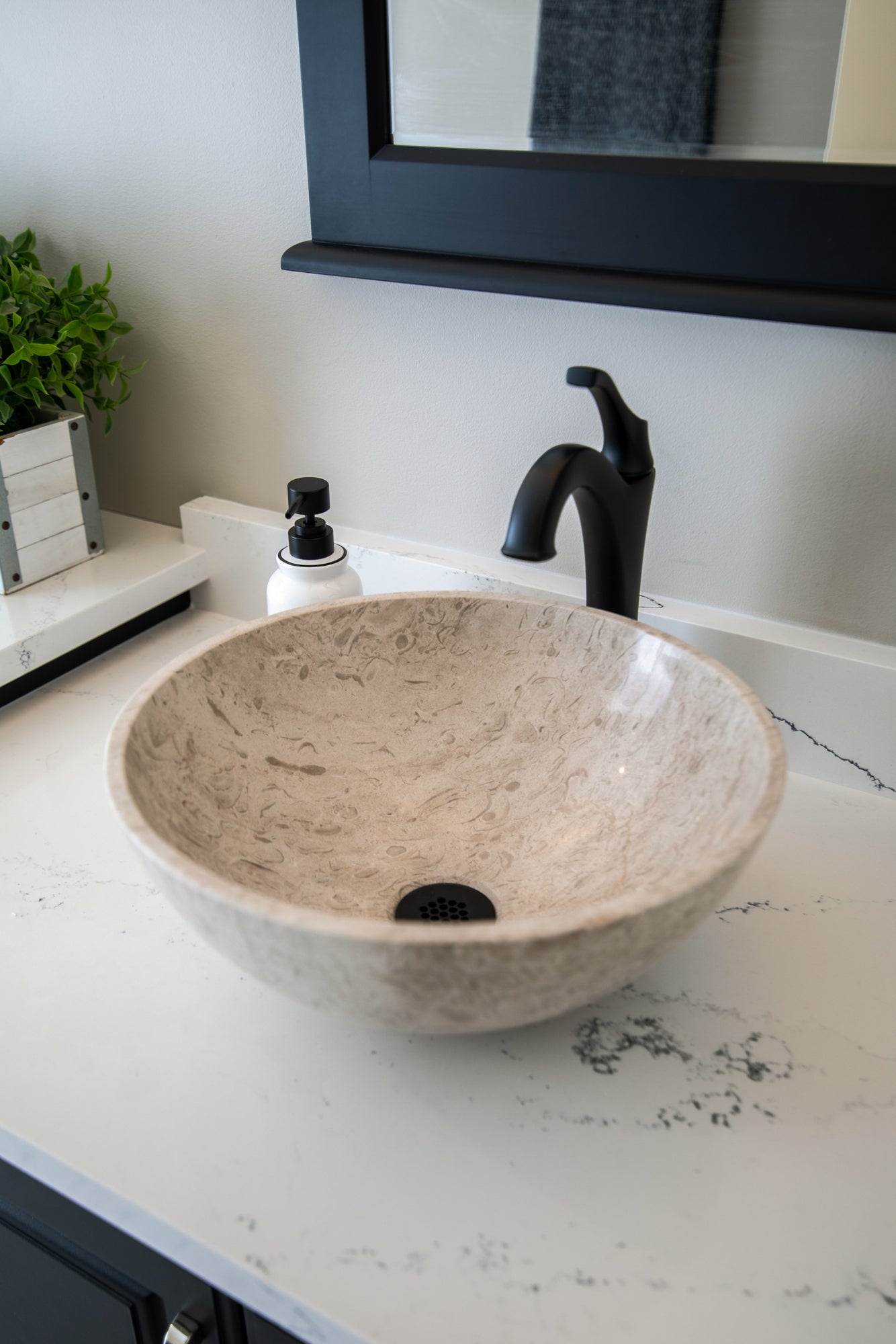 Small Vessel Sink Bowl in Polished Penny Grey Marble
