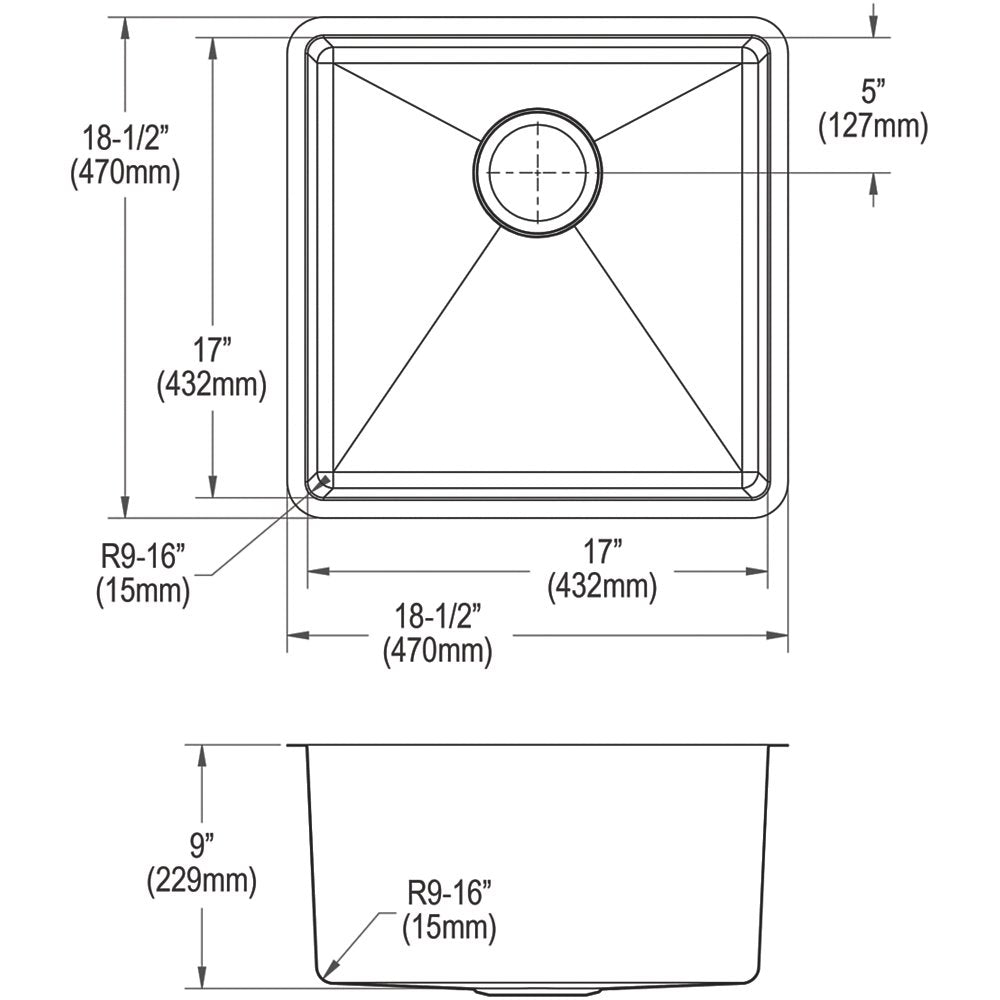 Elkay Crosstown Stainless Steel 18-1/2" Single Bowl Undermount Prep Sink