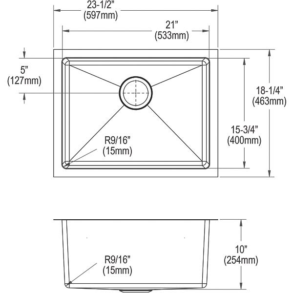 Elkay Crosstown 16 Gauge Stainless Steel, 23-1/2" x 18-1/4" x 10" Single Bowl Undermount Sink