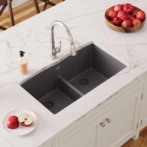 Elkay Quartz Classic 33" x 19" x 10"Equal Double Bowl Undermount Sink with Aqua Divide