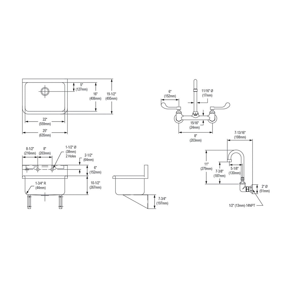 Elkay 14 Gauge Wall Mount Utility Sink with Faucet