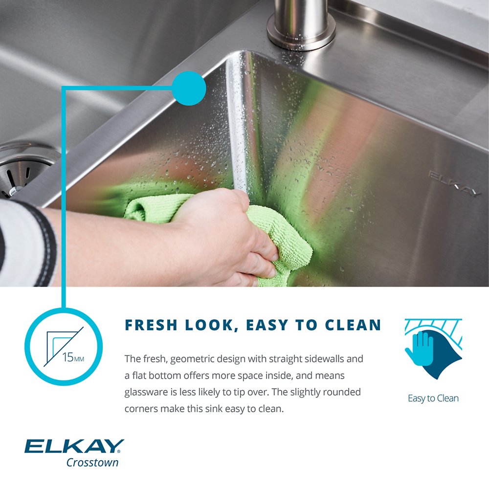 Elkay Crosstown 16 Gauge Stainless Steel, 30-3/4" x 18-1/2" x 10" Equal Double Bowl Undermount Sink Kit