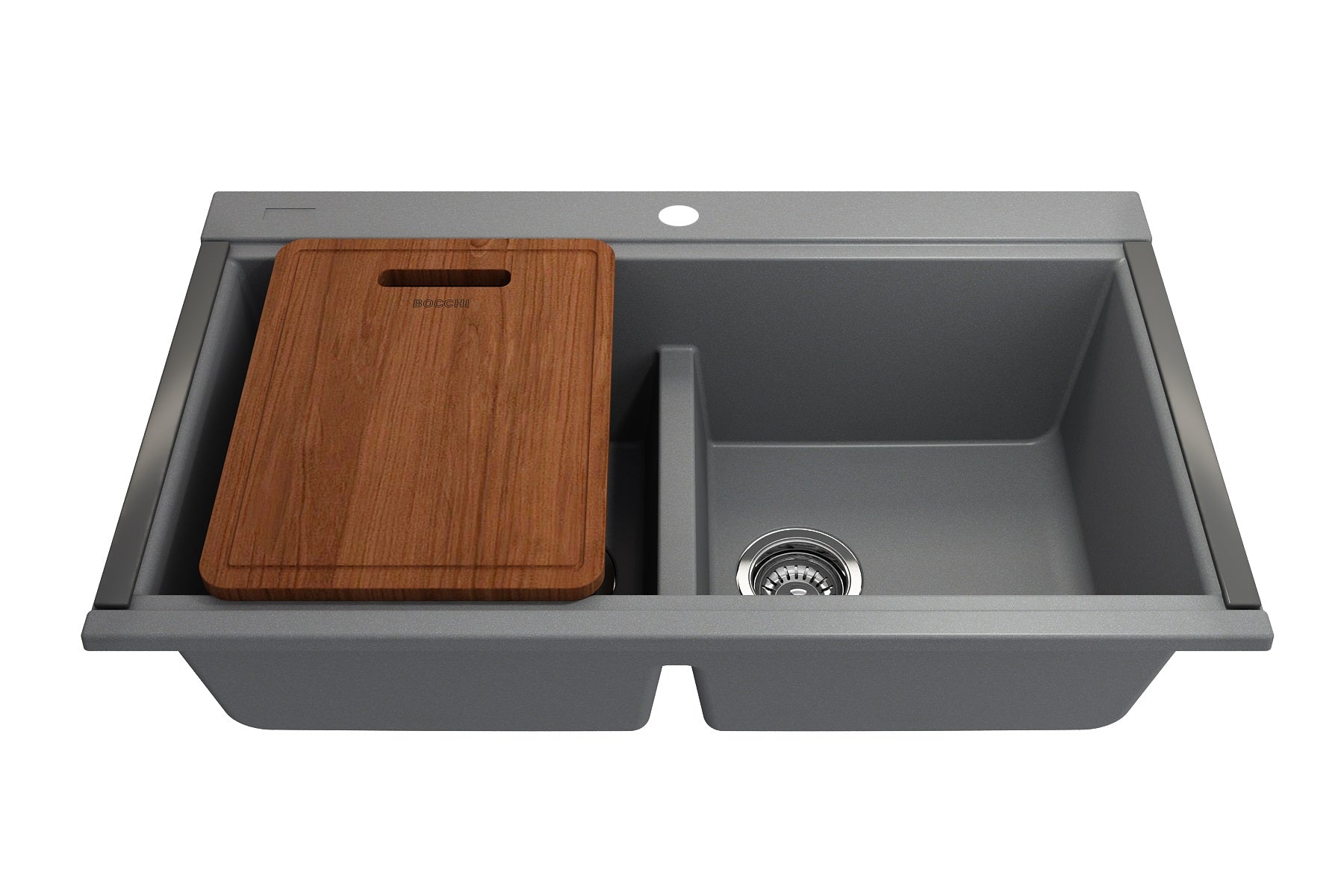 Bocchi 34" Undermount Double Bowl Composite Workstation Kitchen Sink with Covers in Concrete Gray