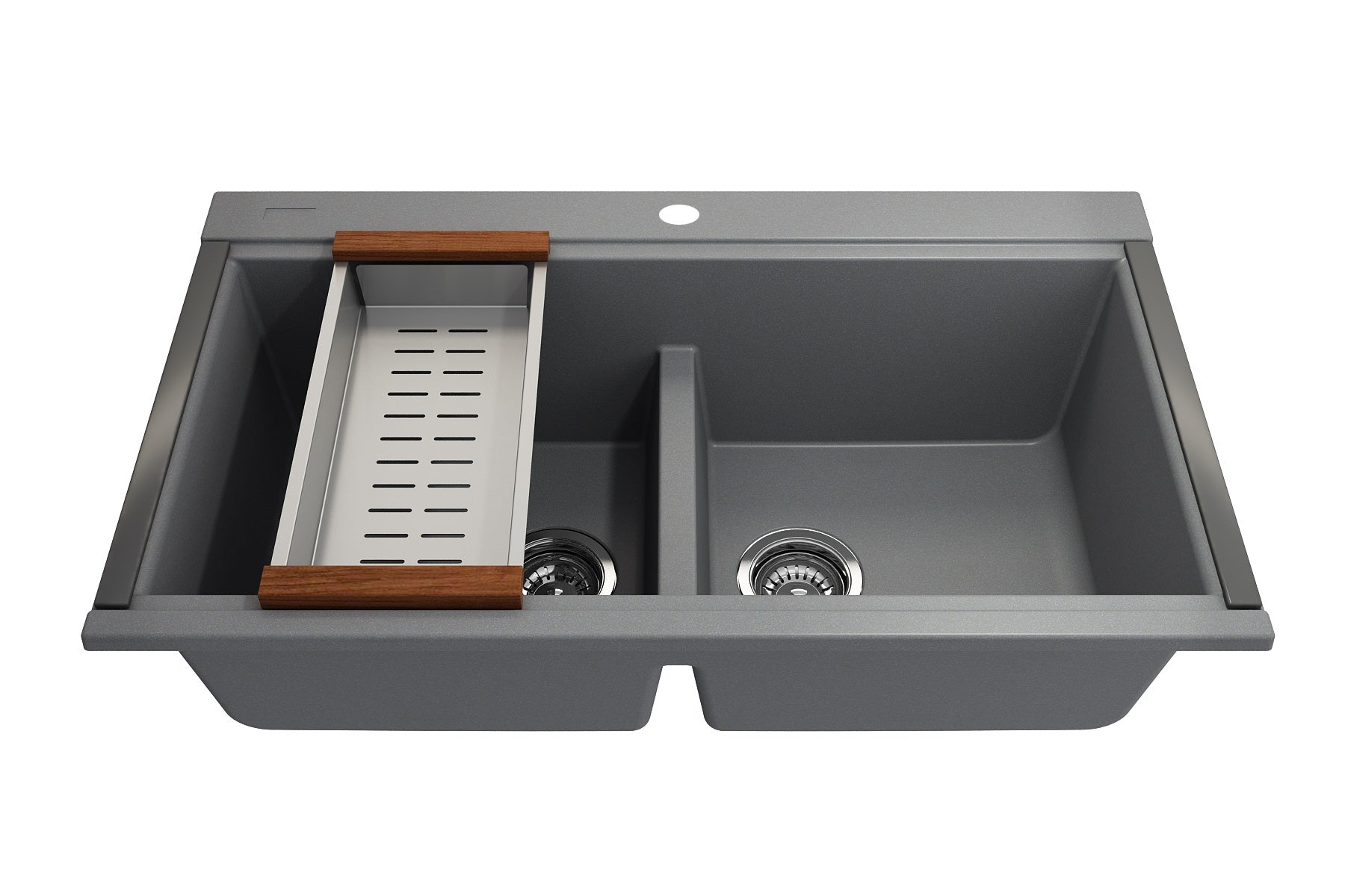 Bocchi 34" Undermount Double Bowl Composite Workstation Kitchen Sink with Covers in Concrete Gray