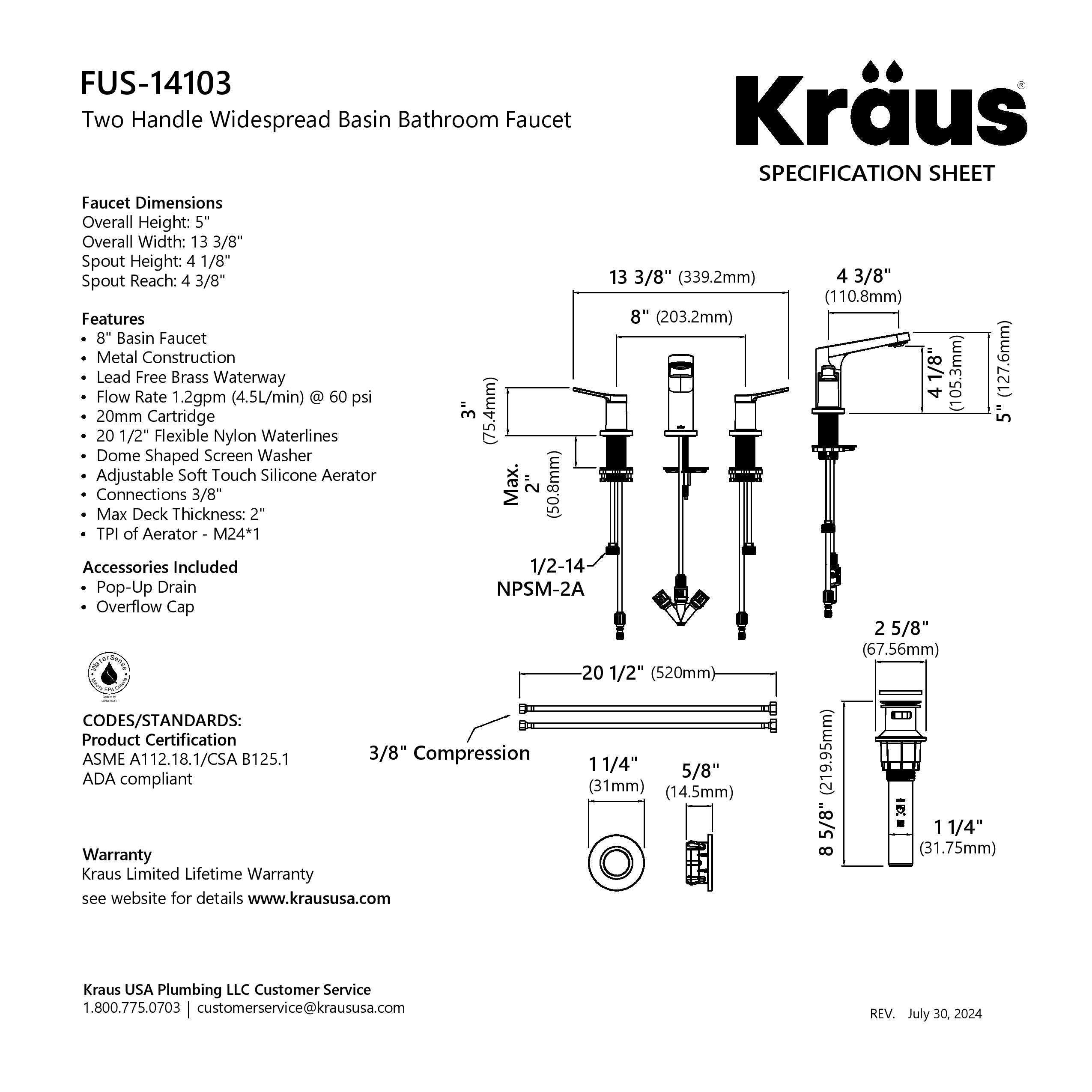KRAUS Indy Widespread Bathroom Faucet in Chrome-DirectSinks