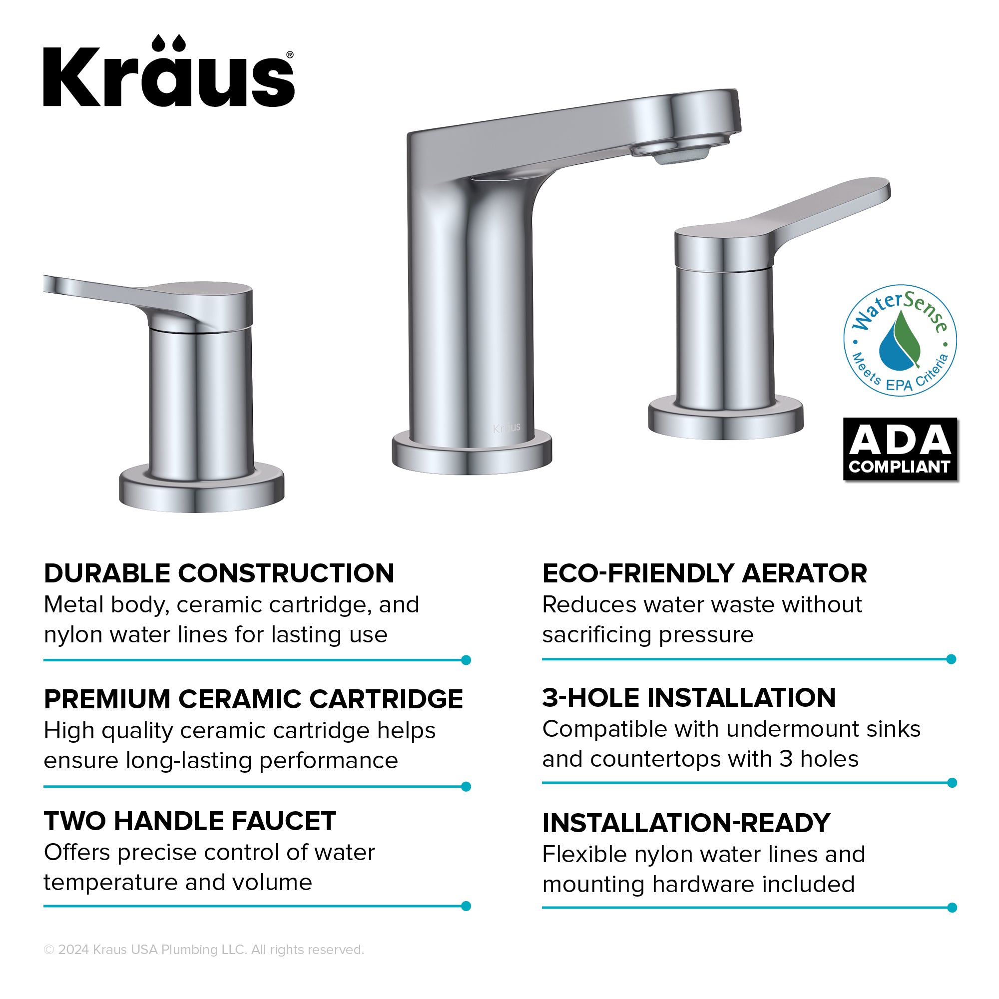 KRAUS Indy Widespread Bathroom Faucet in Chrome-DirectSinks