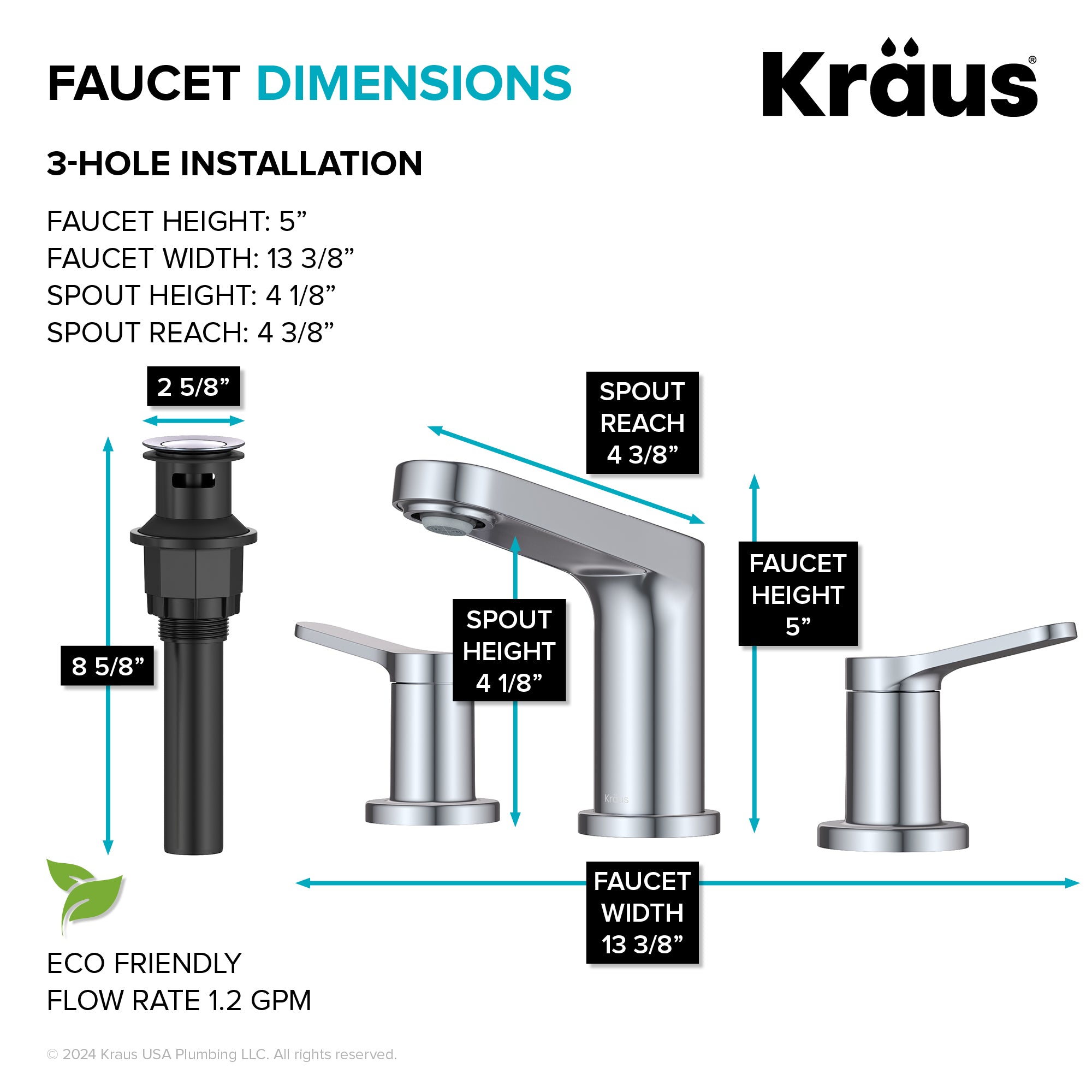 KRAUS Indy Widespread Bathroom Faucet in Chrome-DirectSinks