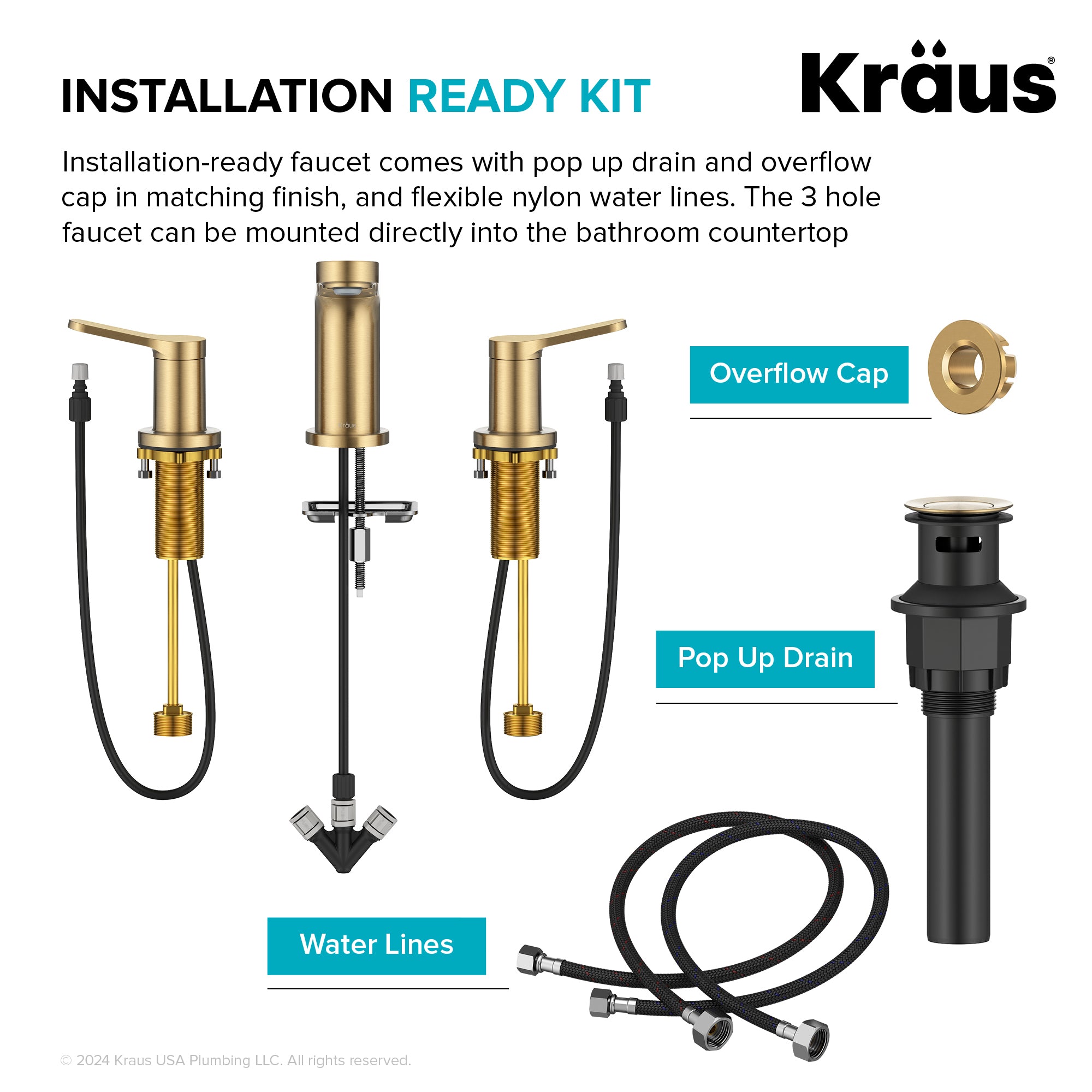 KRAUS Indy Widespread Bathroom Faucet in Spot-Free Brushed Brass-DirectSinks