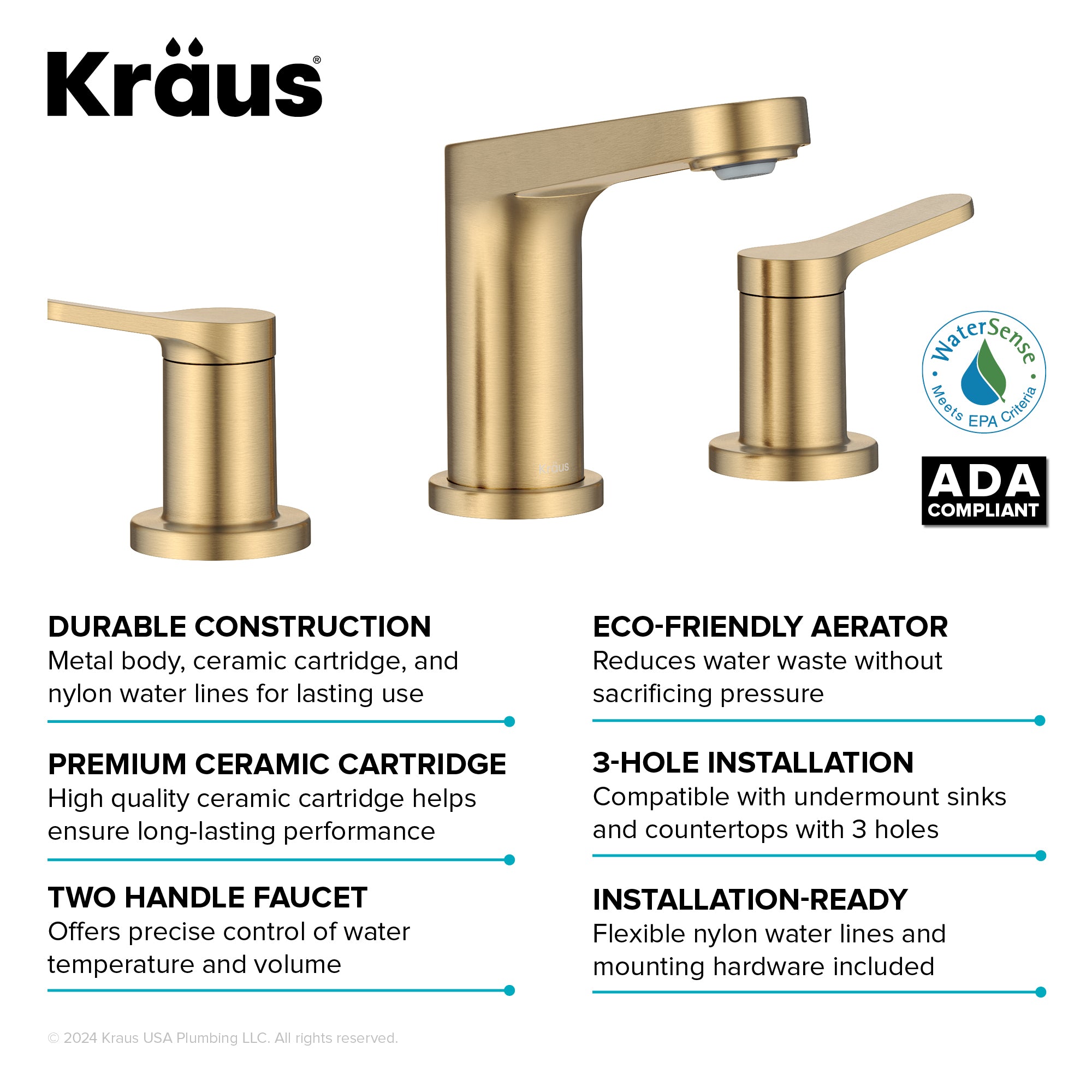 KRAUS Indy Widespread Bathroom Faucet in Spot-Free Brushed Brass-DirectSinks