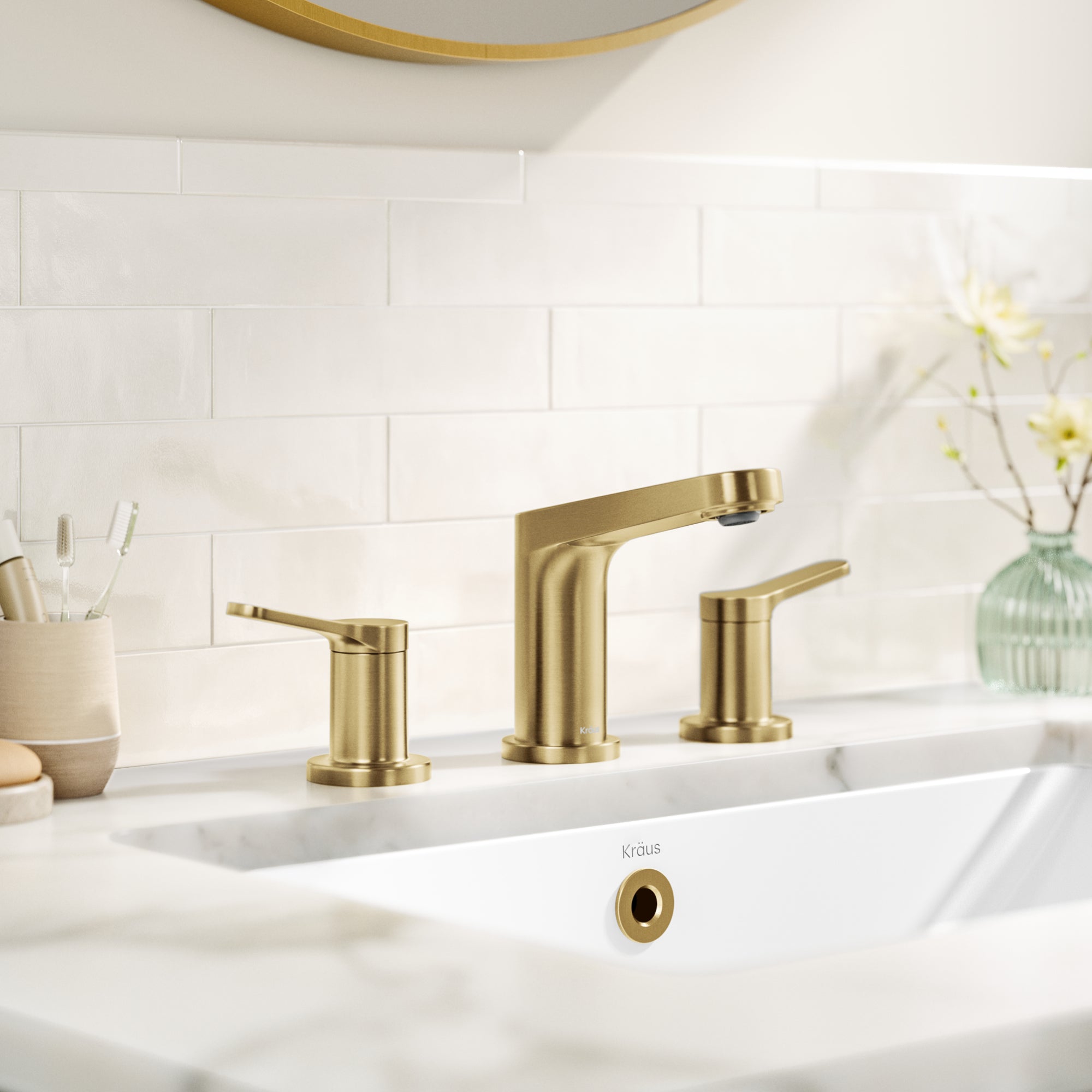 KRAUS Indy Widespread Bathroom Faucet in Spot-Free Brushed Brass-DirectSinks