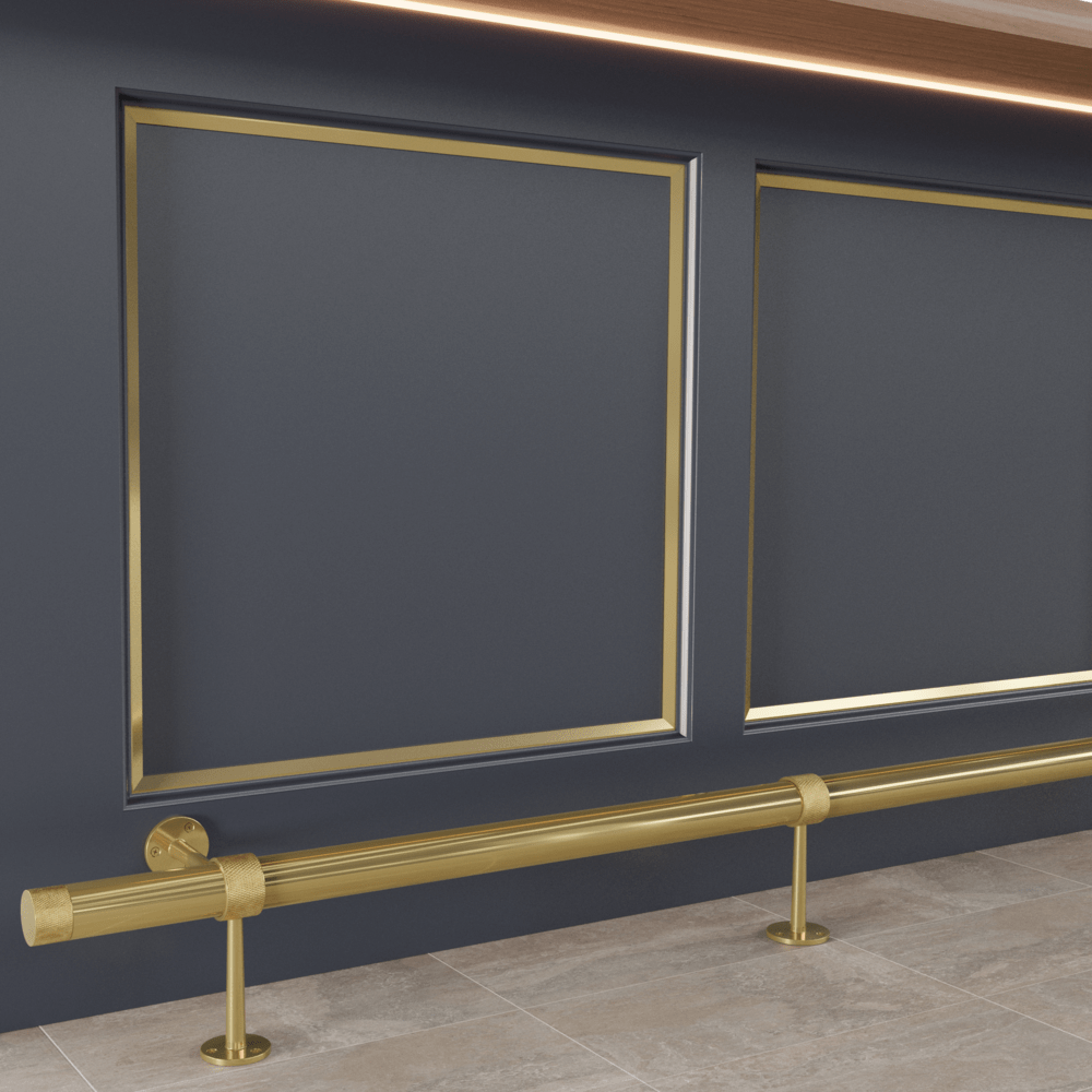Satin Brass Foot Rail with Knurled Connectors | 4 ' Kit