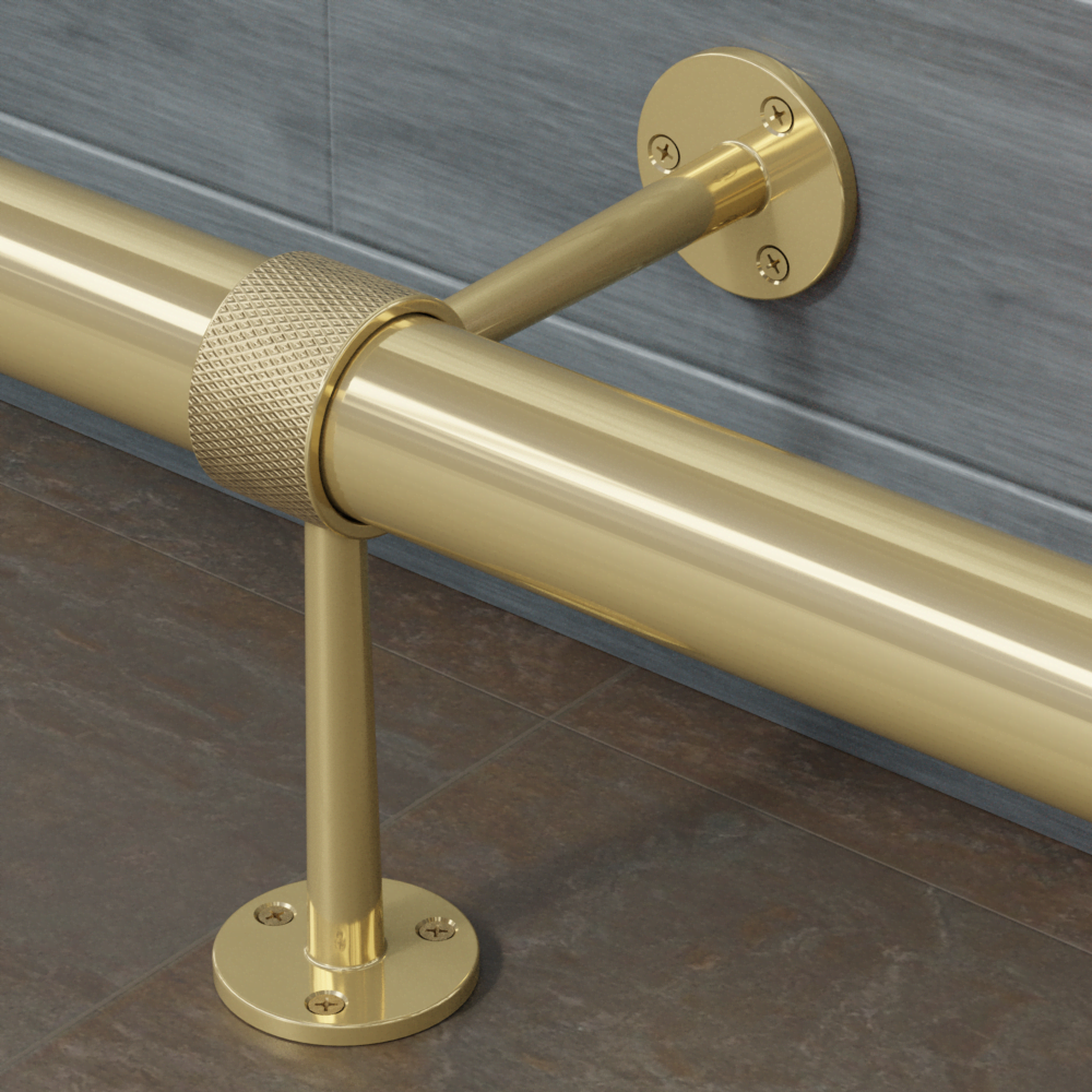 Satin Brass Foot Rail with Knurled Connectors | 4 ' Kit