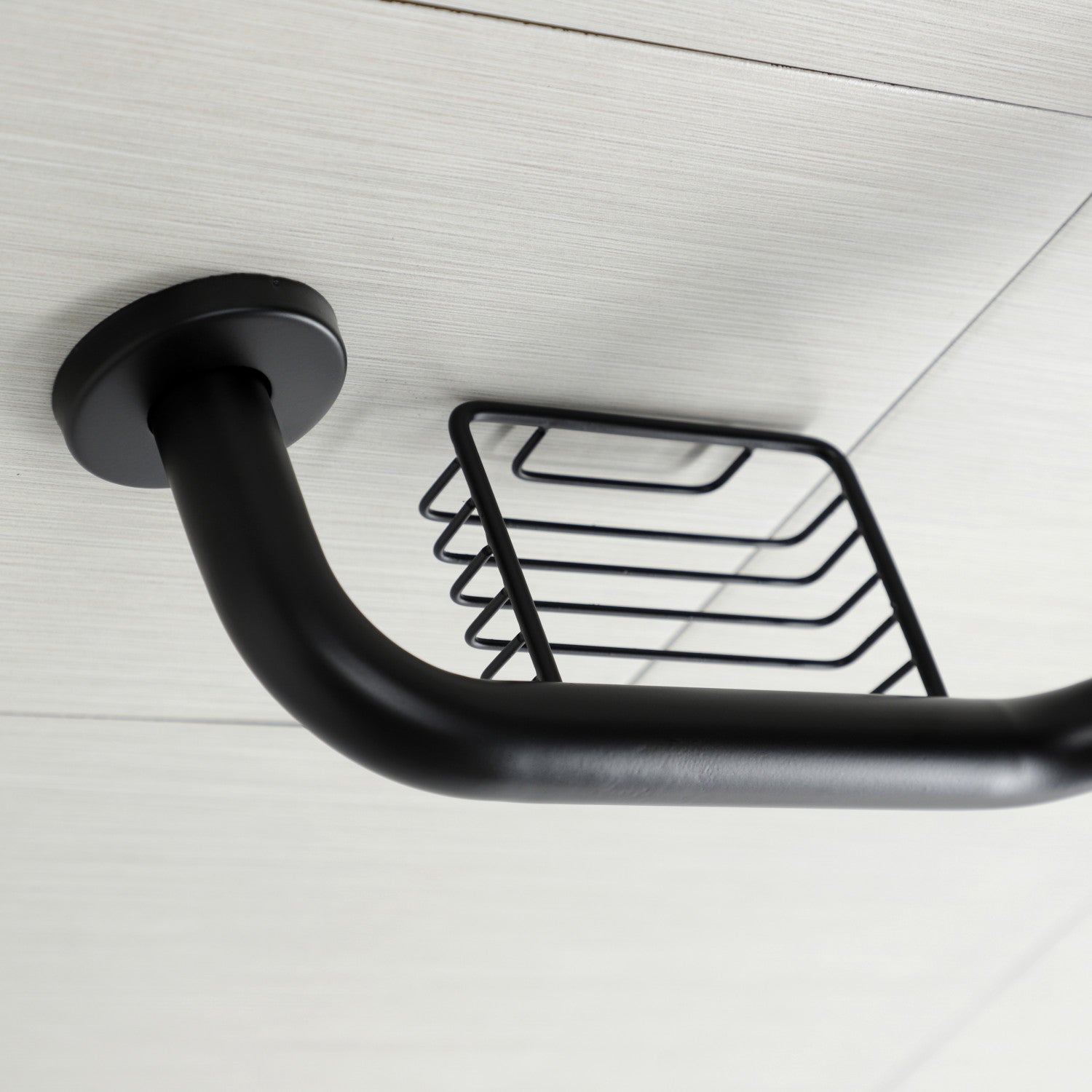 Meridian 10" x 12" Angled Grab Bar with Soap Dish in Matte Black-DirectSinks
