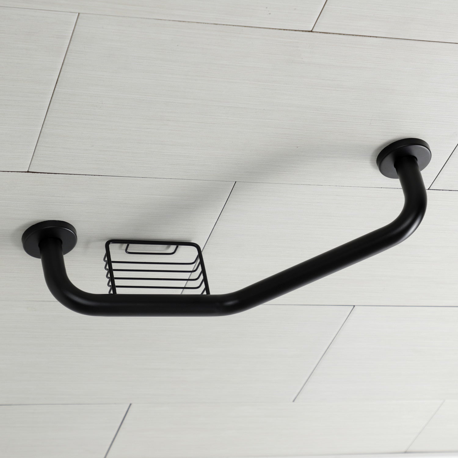 Meridian 10" x 12" Angled Grab Bar with Soap Dish in Matte Black-DirectSinks