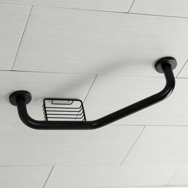 Meridian 10" x 12" Angled Grab Bar with Soap Dish in Matte Black-DirectSinks