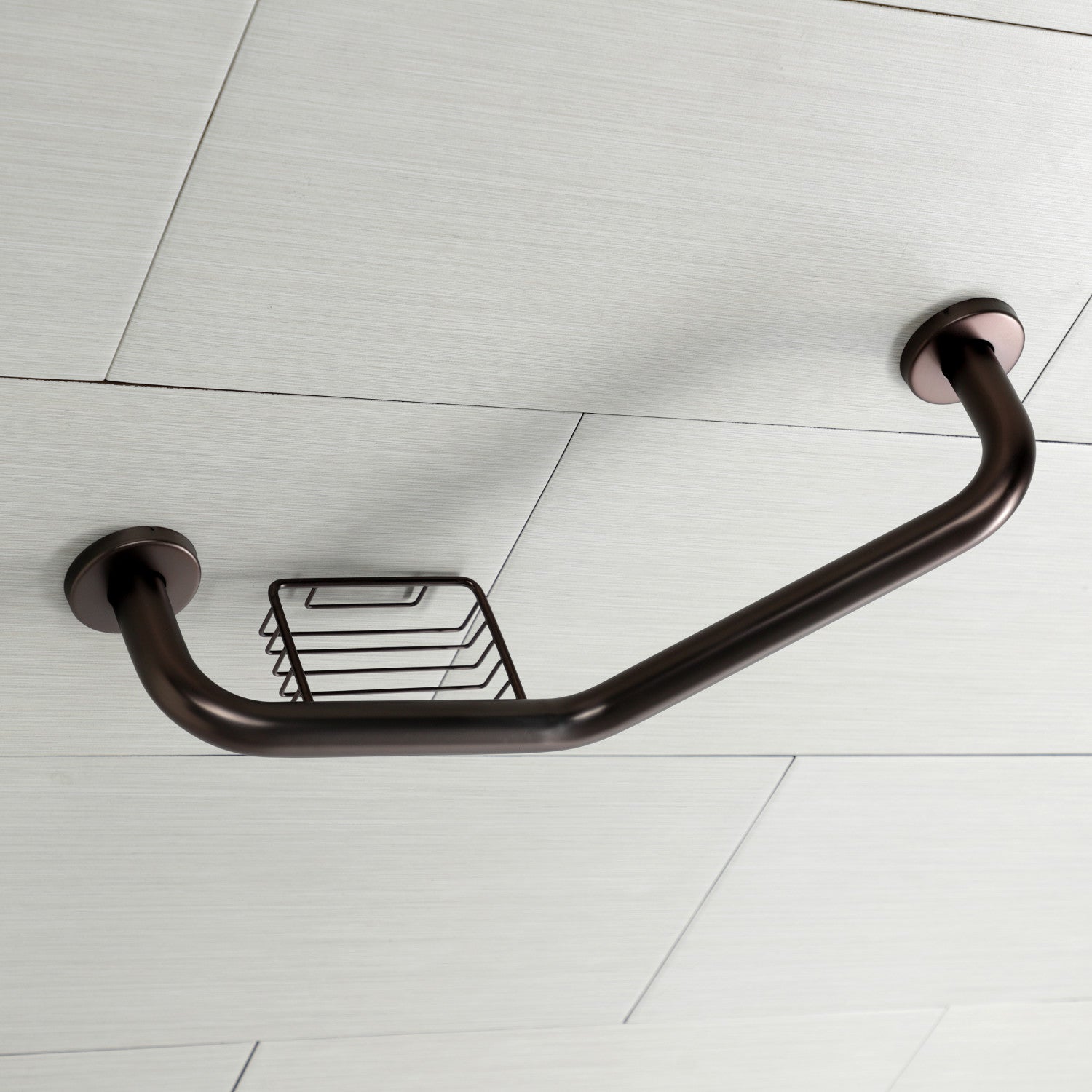 Meridian 10" x 12" Angled Grab Bar with Soap Dish in Oil Rubbed Bronze-DirectSinks