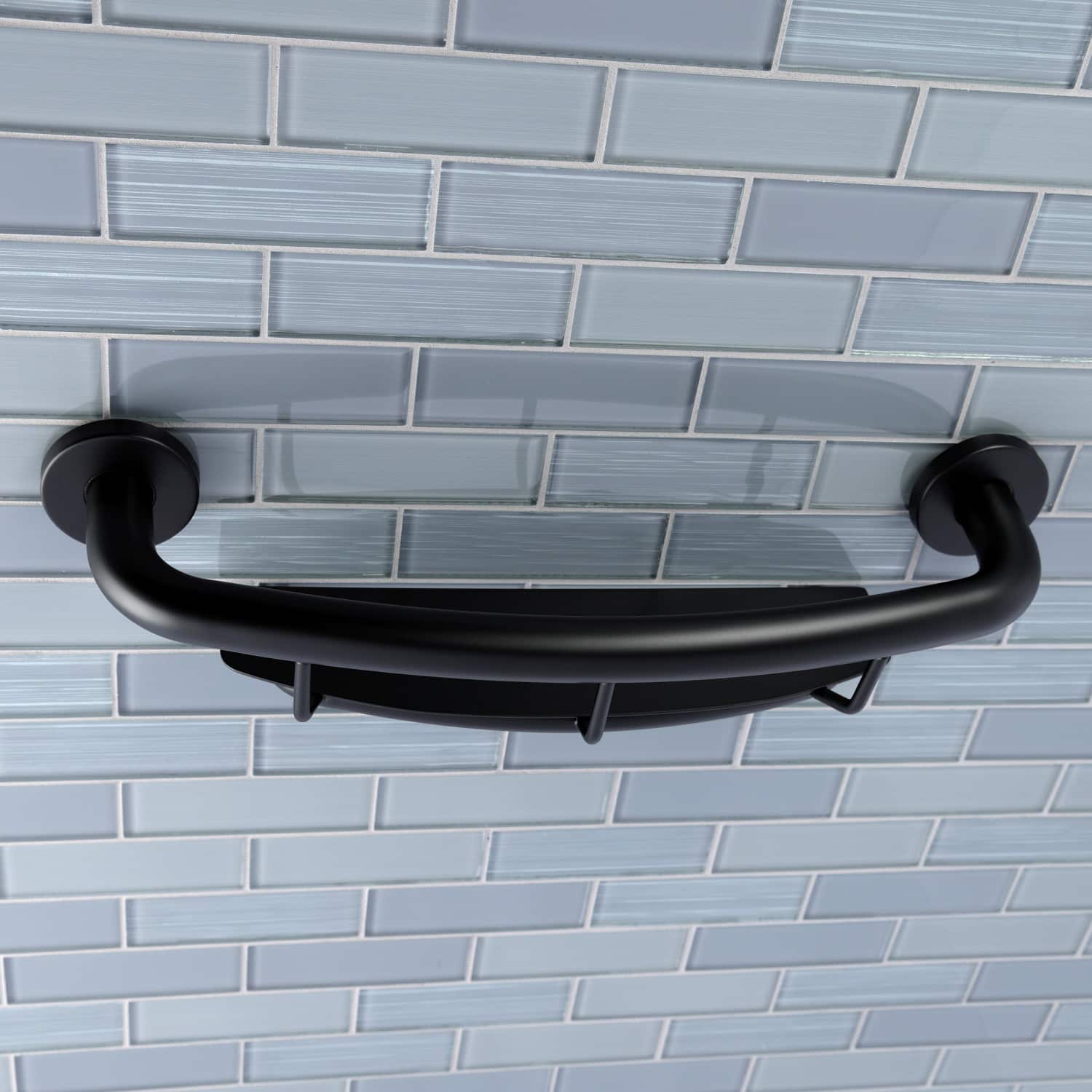 Meridian 18" Stainless Steel Grab Bar with Shelf in Matte Black-DirectSinks
