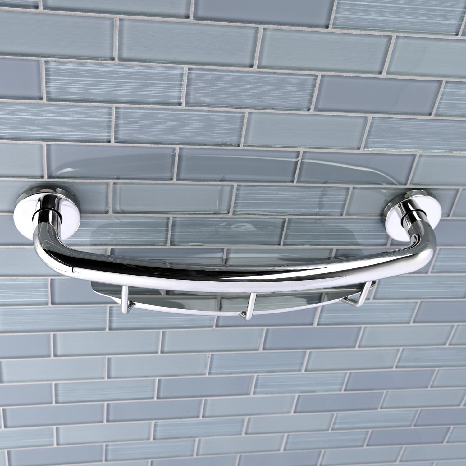 Meridian 18" Stainless Steel Grab Bar with Shelf in Polished Chrome-DirectSinks