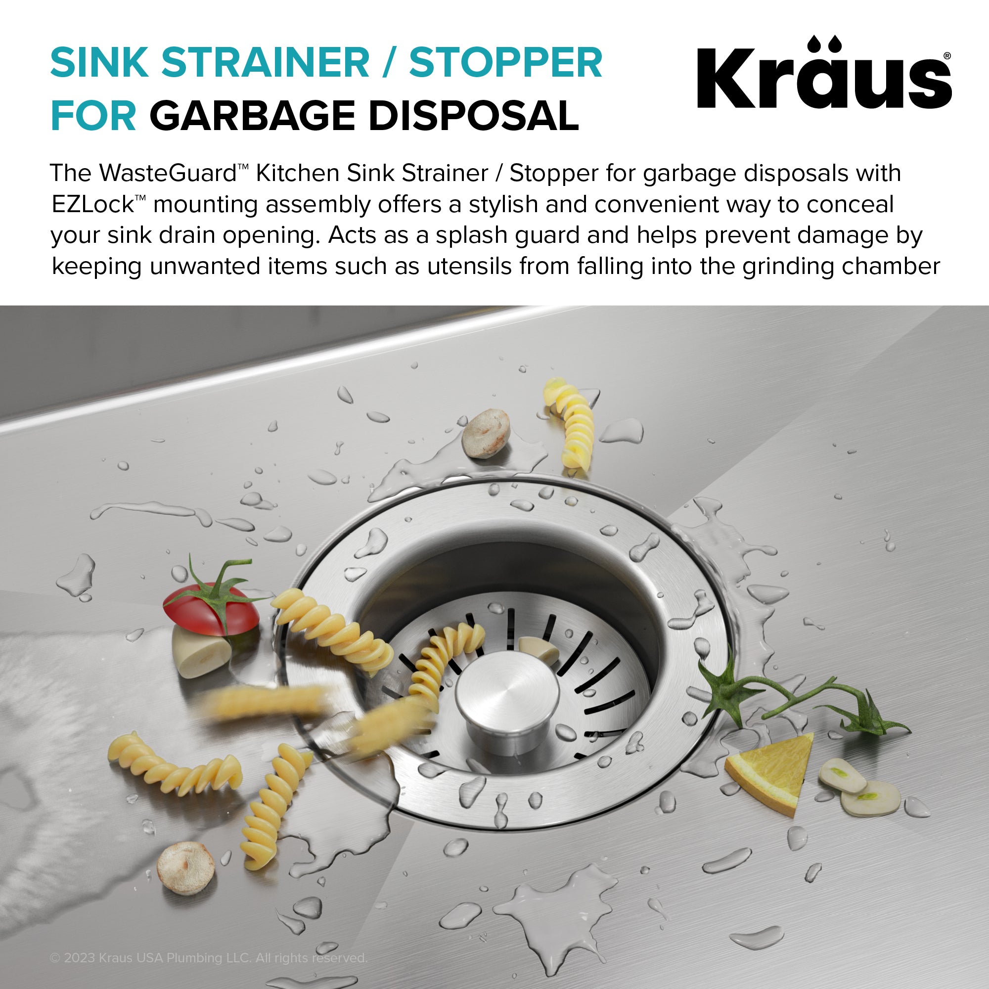 KRAUS WasteGuard Kitchen Sink Drain Stopper for Garbage Disposals with EZLock Mounting