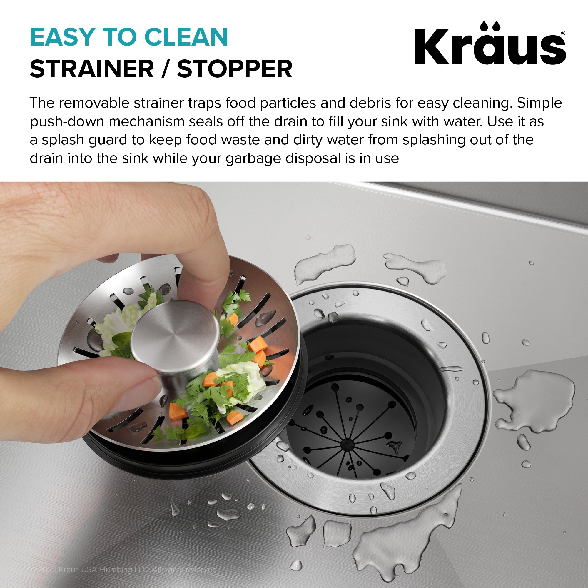 KRAUS WasteGuard Kitchen Sink Drain Stopper for Garbage Disposals with EZLock Mounting