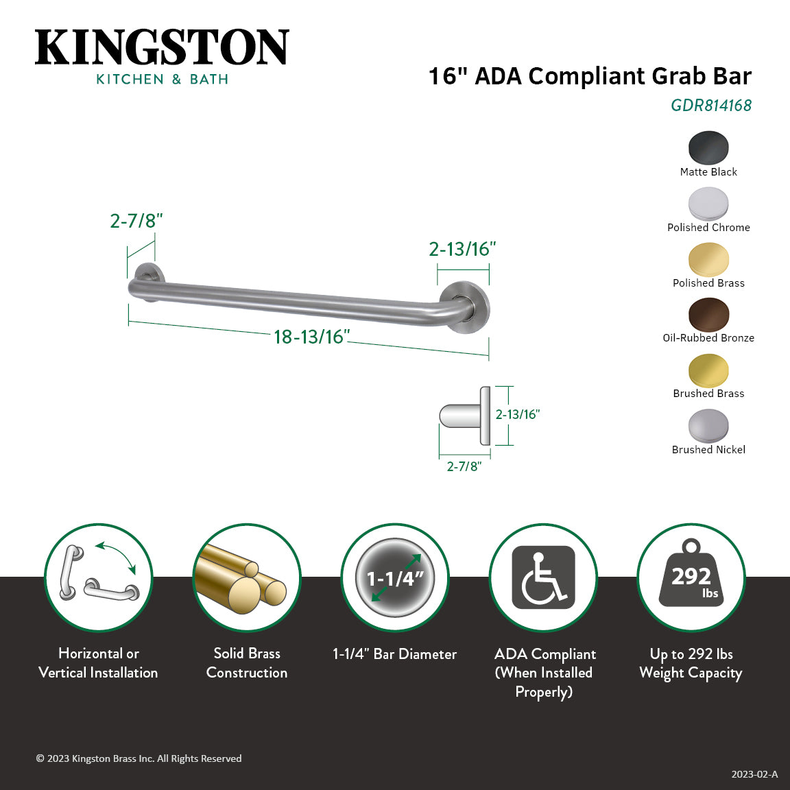 Kingston Brass 1-1/4" Diameter ADA Grab Bar