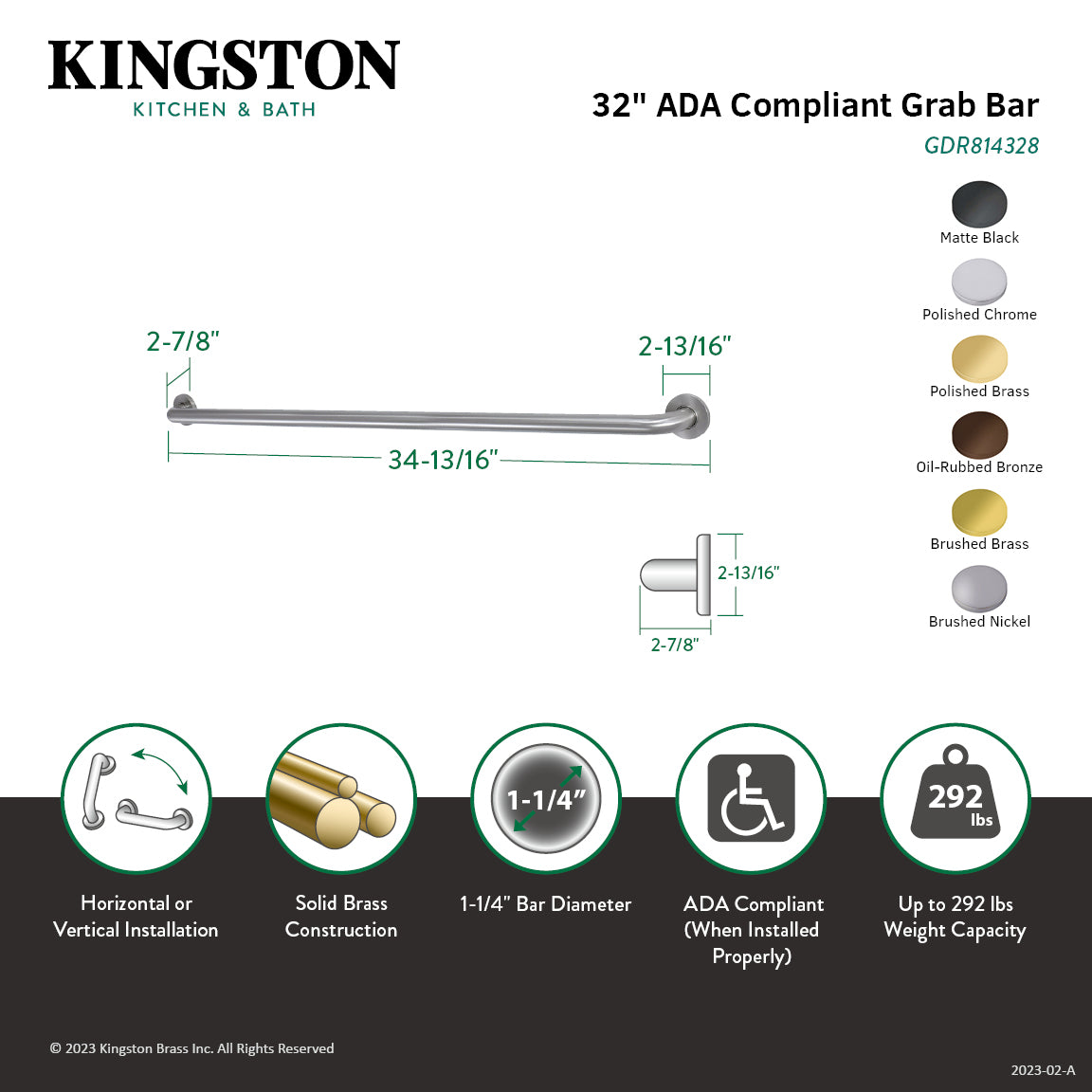 Kingston Brass 1-1/4" Diameter ADA Grab Bar