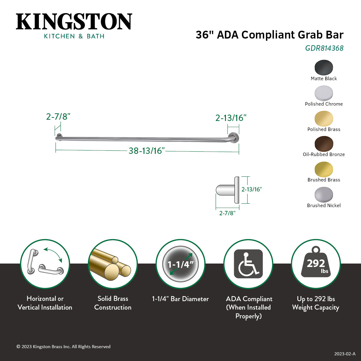 Kingston Brass 1-1/4" Diameter ADA Grab Bar