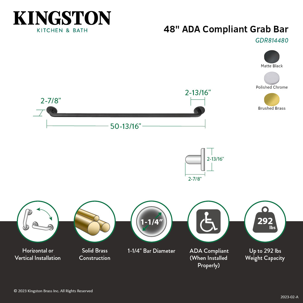 Kingston Brass 1-1/4" Diameter ADA Grab Bar