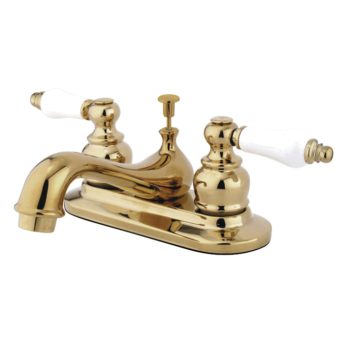 Kingston Brass Water Saving Restoration Centerset Lavatory Faucet with Ceramic and Oak Handles