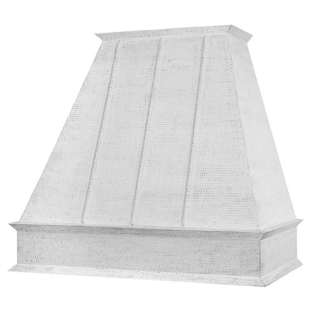 38" White Glazed Hammered Copper Wall Mounted Range Hood w/ 735 CFM Blower-DirectSinks