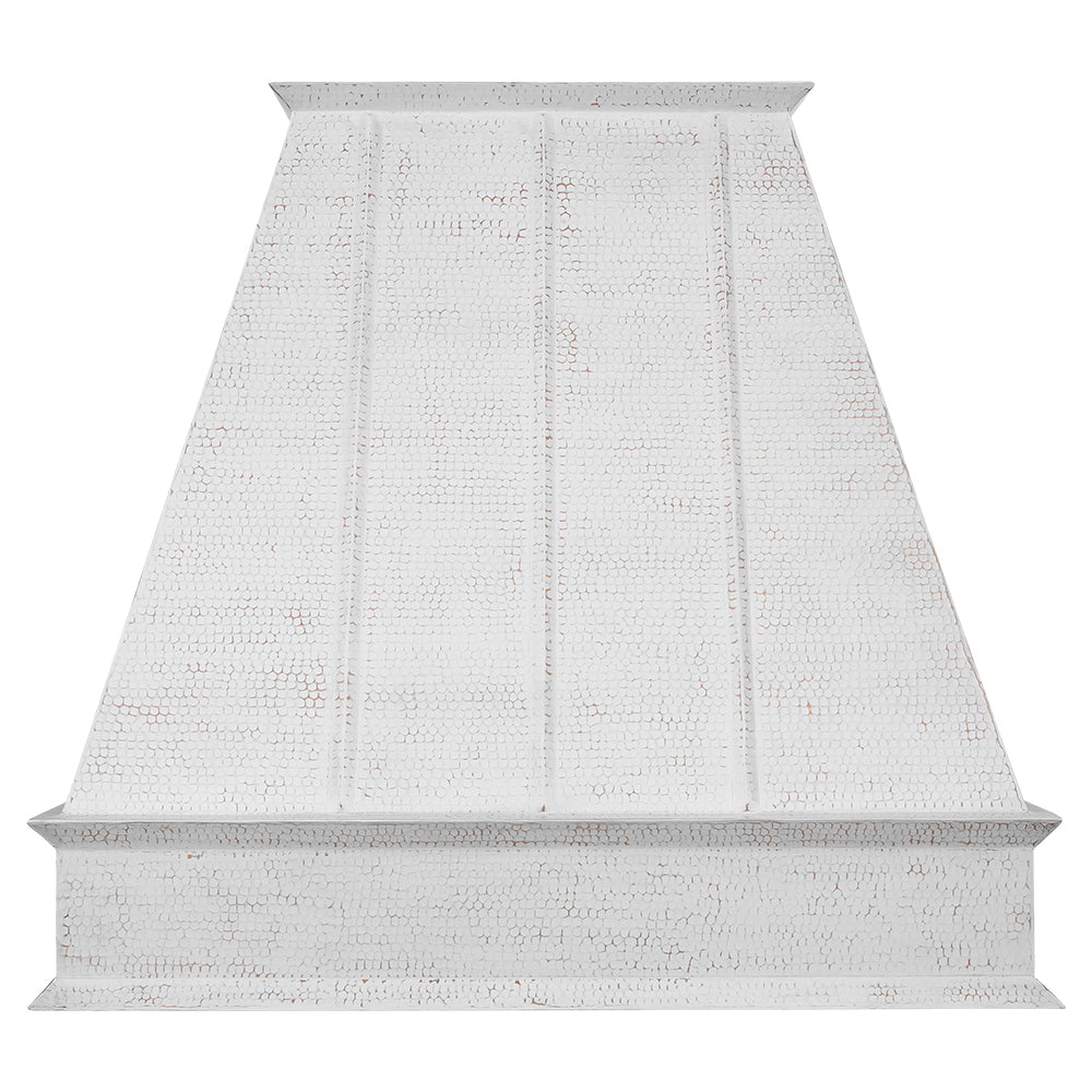 38" White Glazed Hammered Copper Wall Mounted Range Hood w/ 735 CFM Blower-DirectSinks