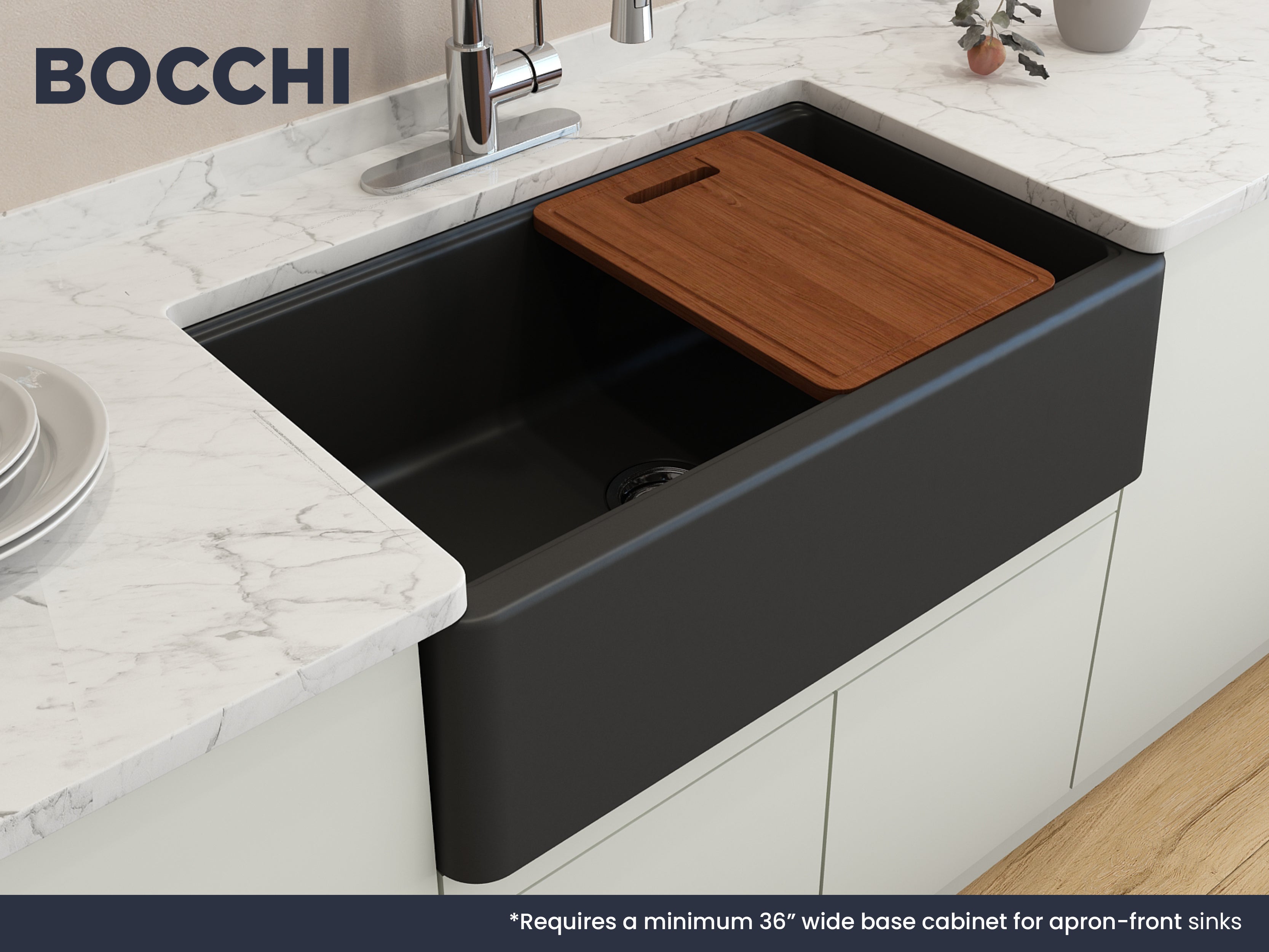 Bocchi 33" Matte Black Apron-Front Workstation Granite Composite Kitchen Sink