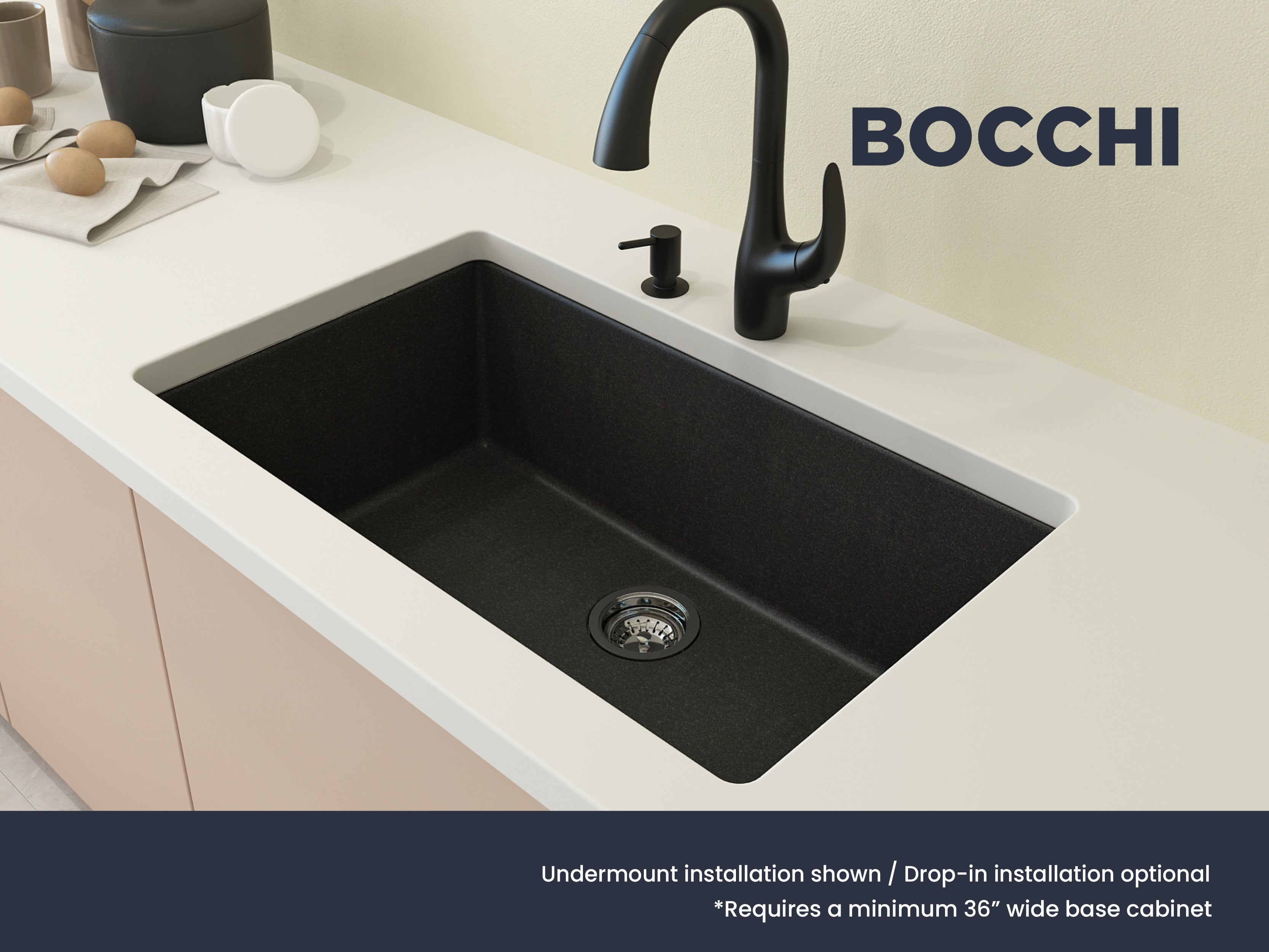 Bocchi Metallic Black Composite 33" Single Bowl Kitchen Sink