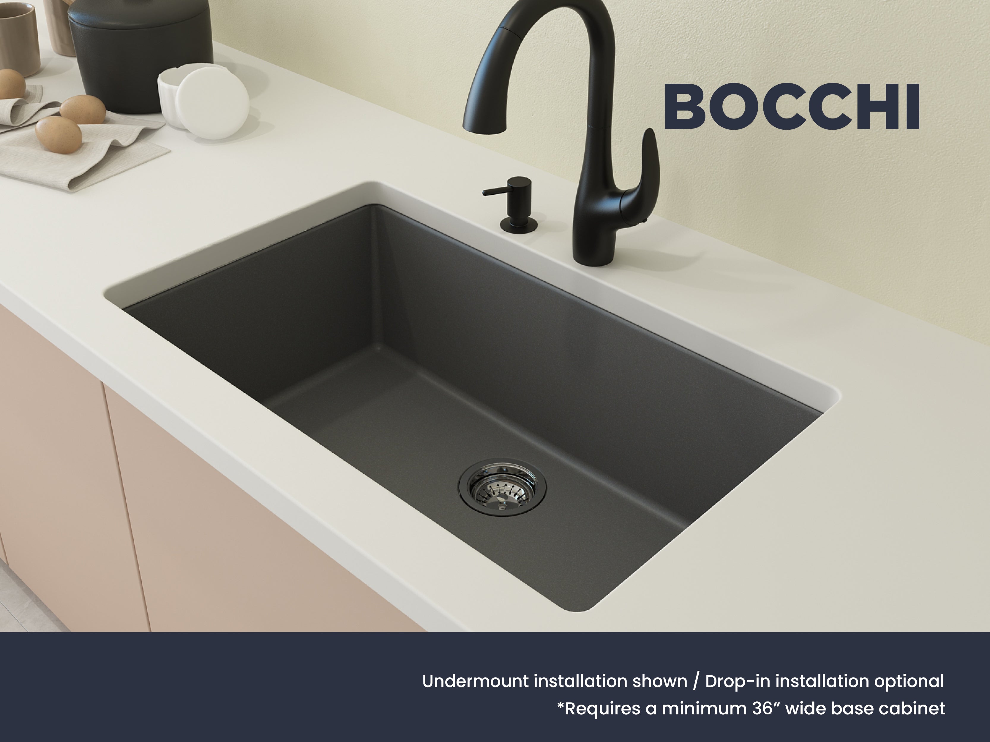 Bocchi Concrete Gray Composite 33" Single Bowl Kitchen Sink
