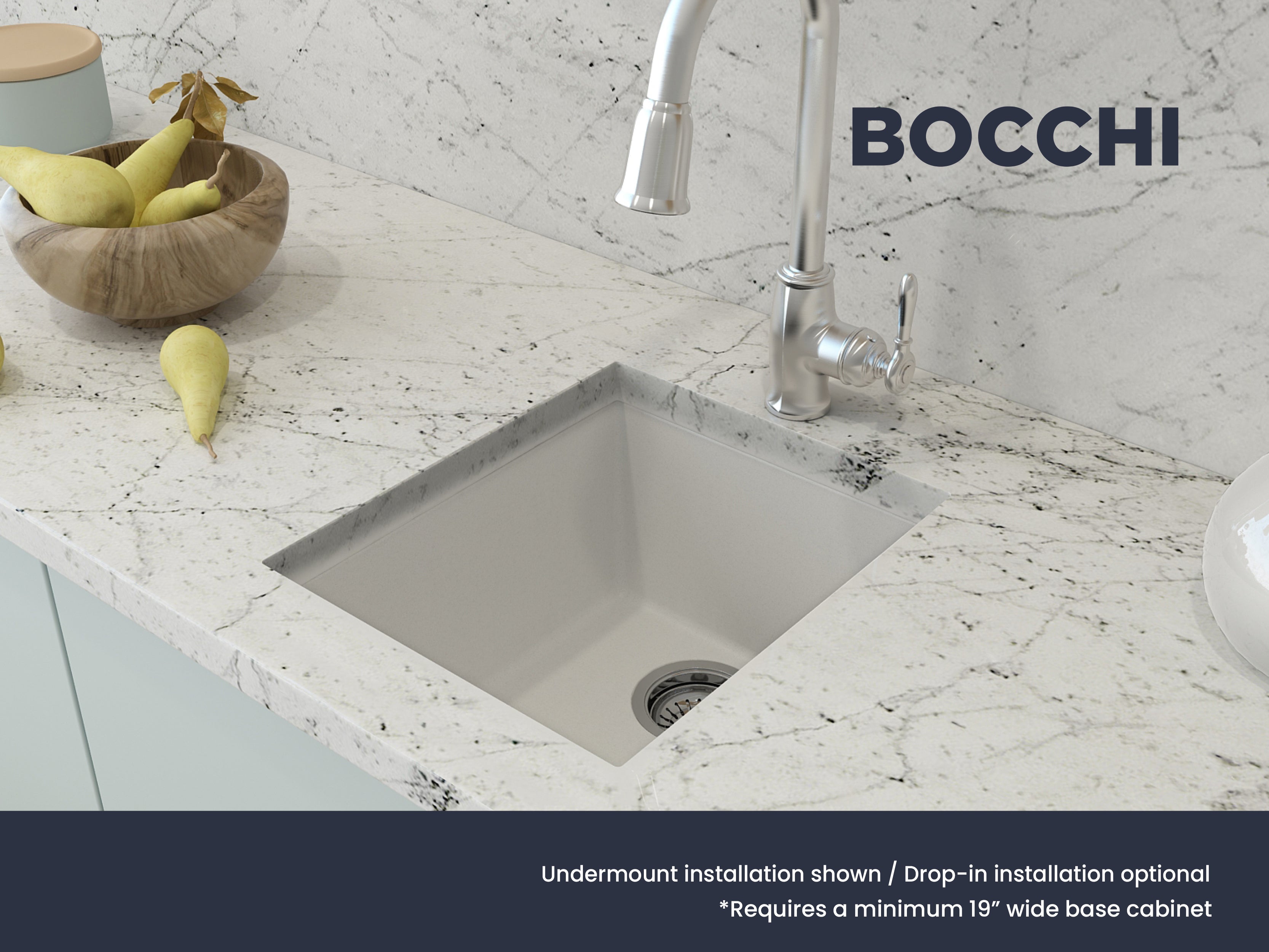 Bocchi 16" Dual Mount Granite Single Bowl Bar Sink with Strainer