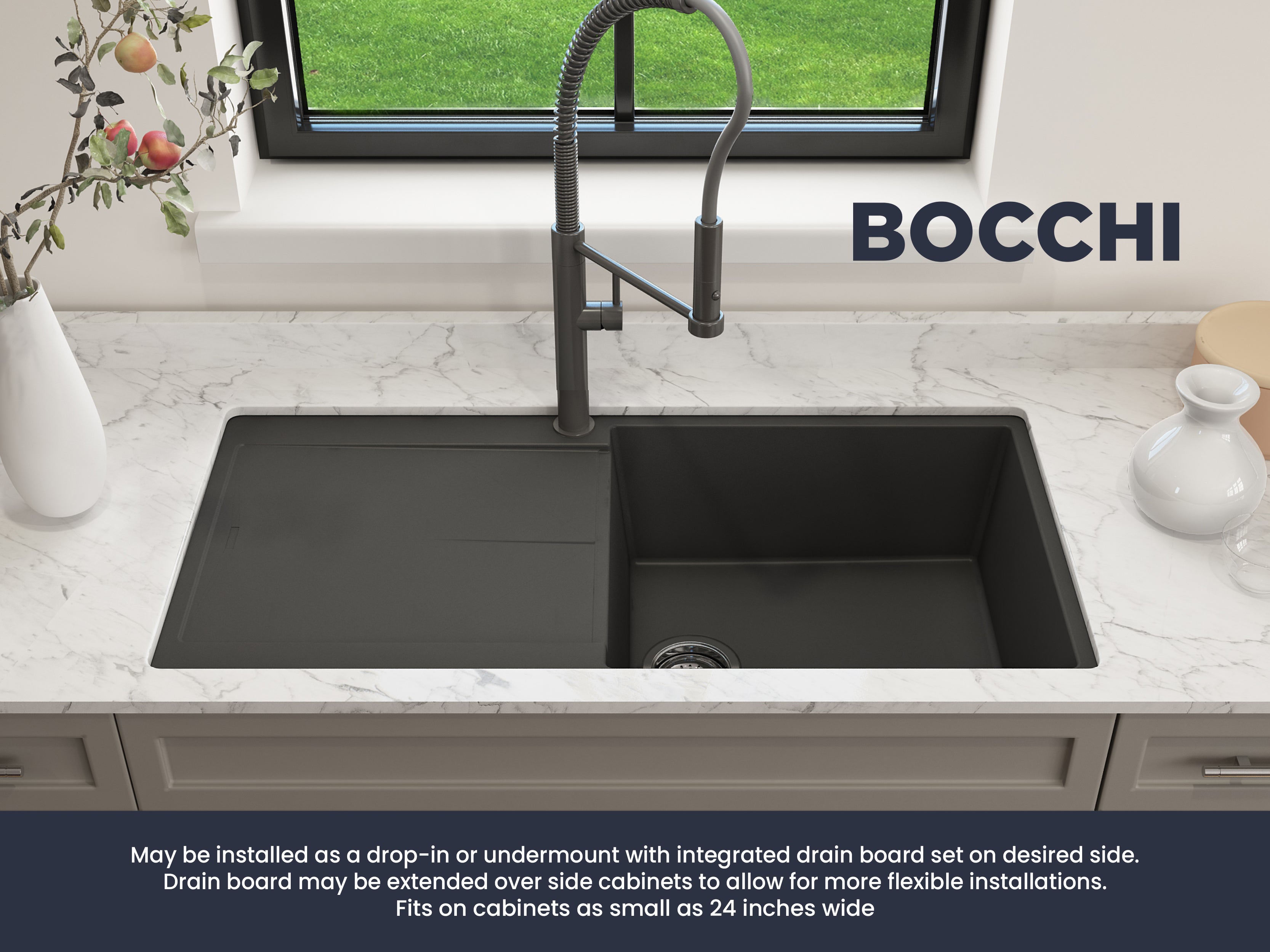 Bavaria Black European Style Artificial Stone Kitchen Sink with Drain Board