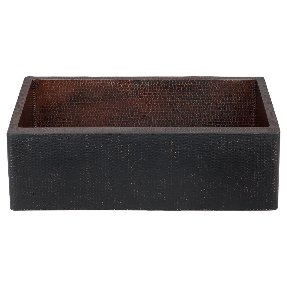 30" Hammered Copper Apron Front Single Basin Kitchen Sink in Glazed Black-DirectSinks