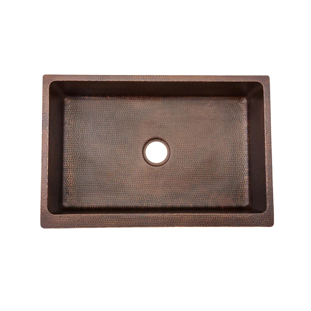 Premier Copper Products 33" Hammered Copper Kitchen Apron Single Basin Sink