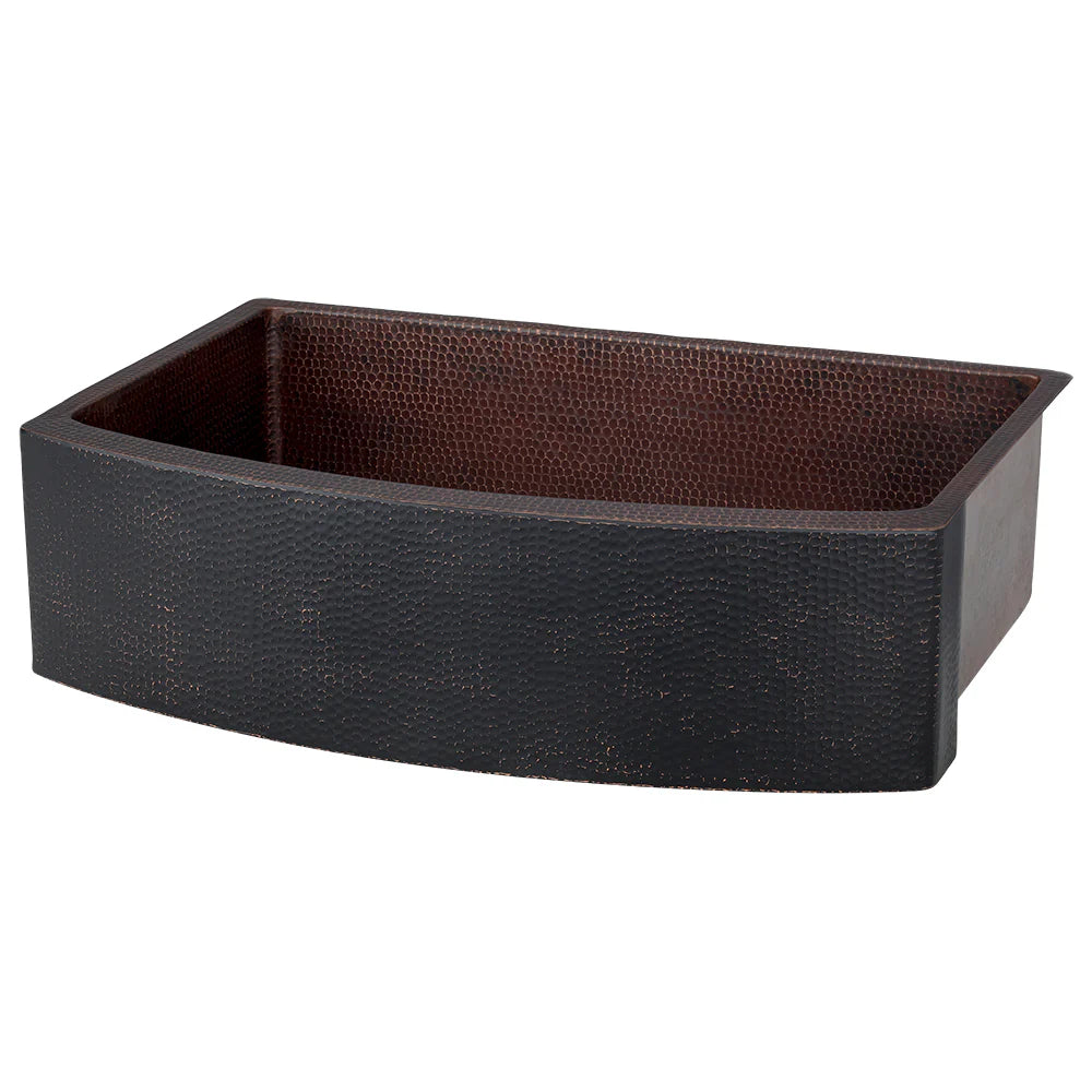 33" Hammered Copper Rounded Apron Front Single Basin Kitchen Sink in Glazed Black-DirectSinks