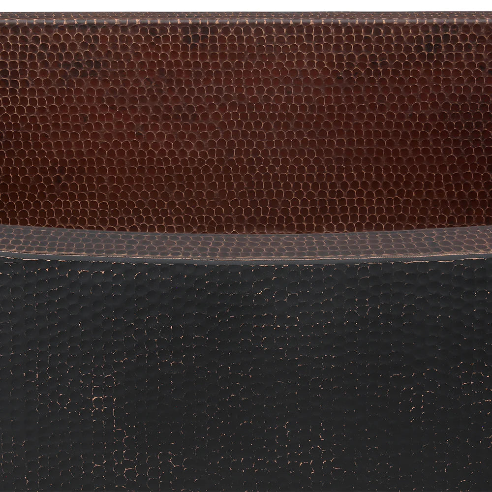 33" Hammered Copper Rounded Apron Front Single Basin Kitchen Sink in Glazed Black-DirectSinks