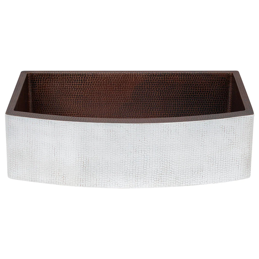 33" Hammered Copper Rounded Apron Front Single Basin Kitchen Sink in Glazed White-DirectSinks