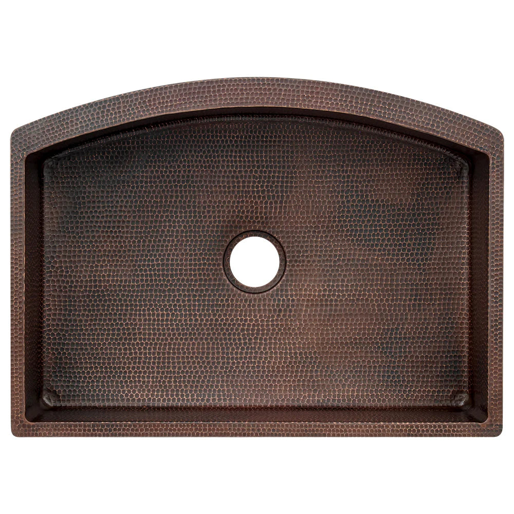 33" Hammered Copper Rounded Apron Front Single Basin Kitchen Sink in Glazed White-DirectSinks