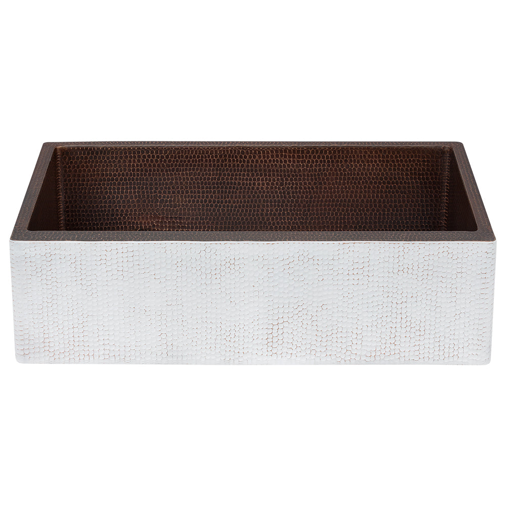 33" Hammered Copper Apron Front Single Basin Kitchen Sink in Glazed White-DirectSinks