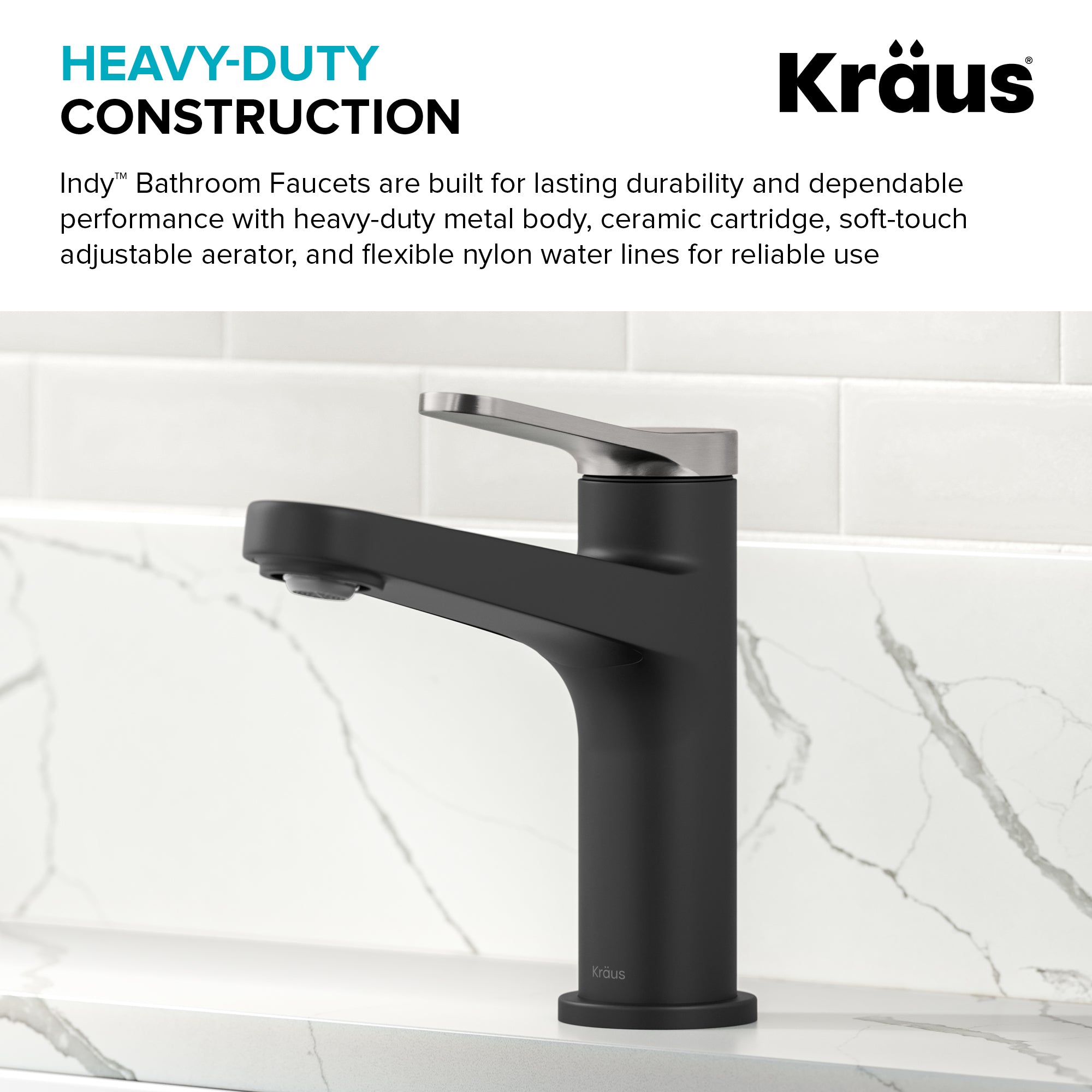 KRAUS Indy Single Handle Bathroom Faucet in Matte Black with Brushed Nickel