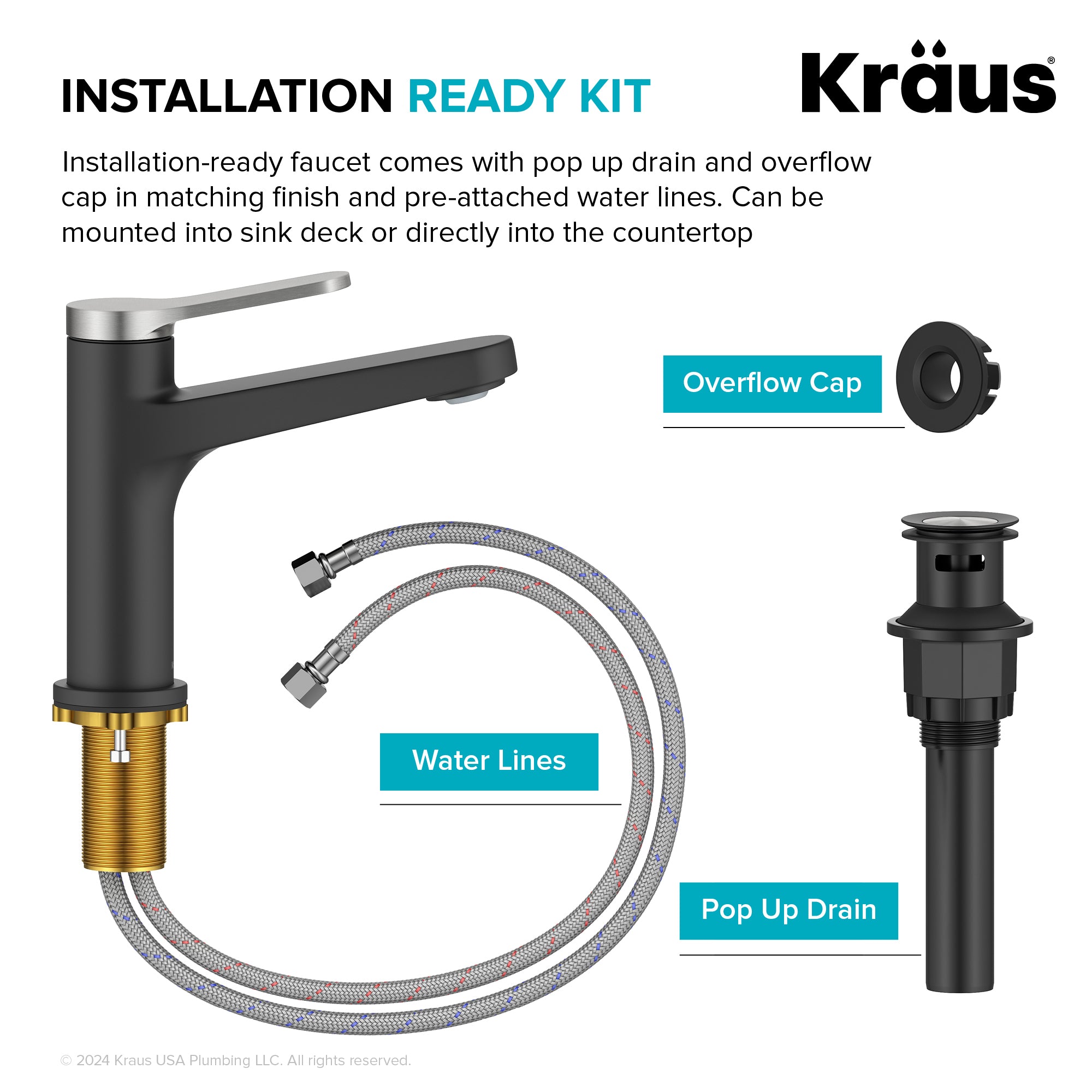 KRAUS Indy Single Handle Bathroom Faucet in Matte Black with Brushed Nickel