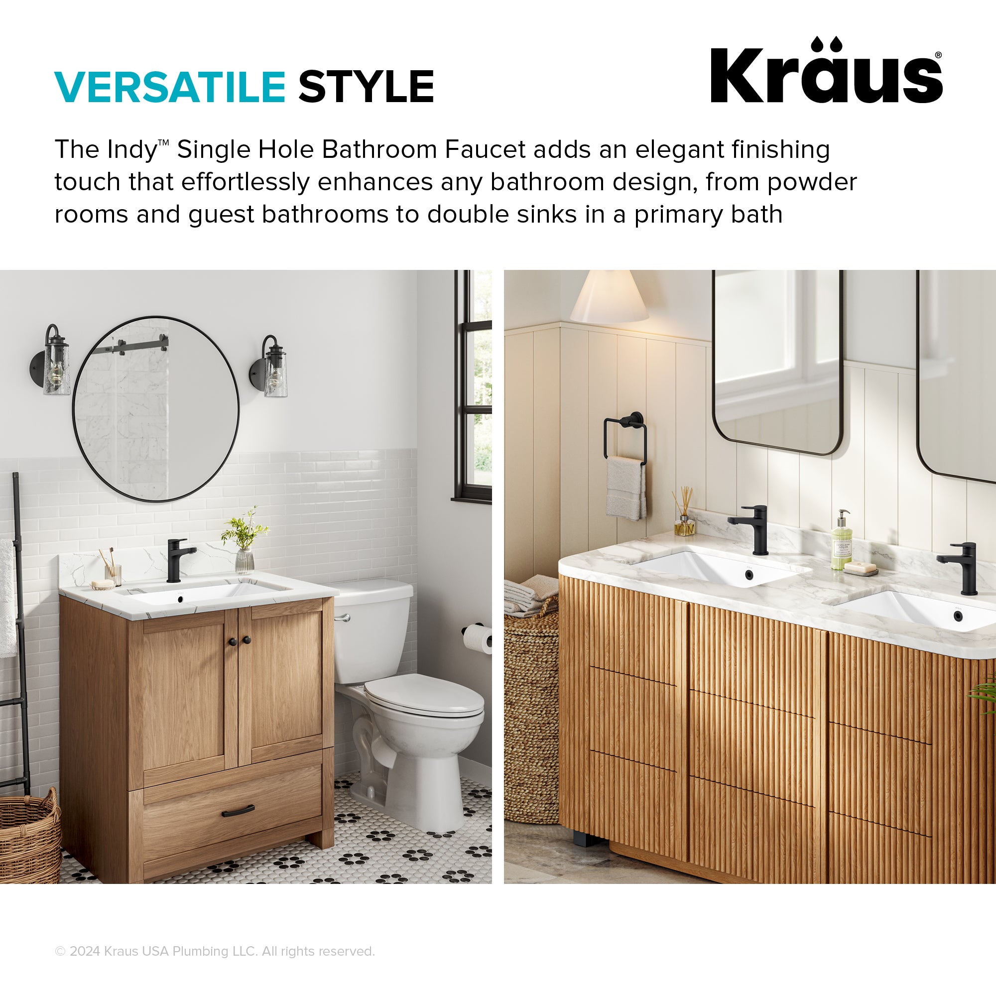 KRAUS Indy Single Handle Bathroom Faucet in Matte Black with Brushed Nickel